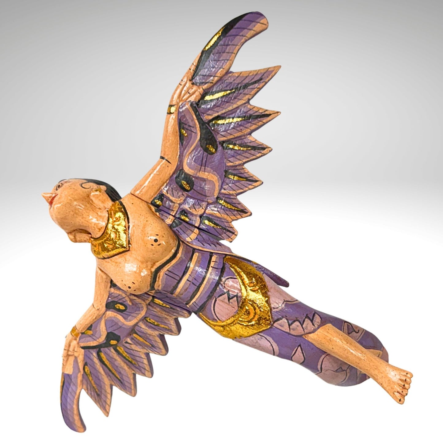 Flying Winged Dewi Sri Goddess Mobile Crib Angel Carved Wood Bali art Pink 8"