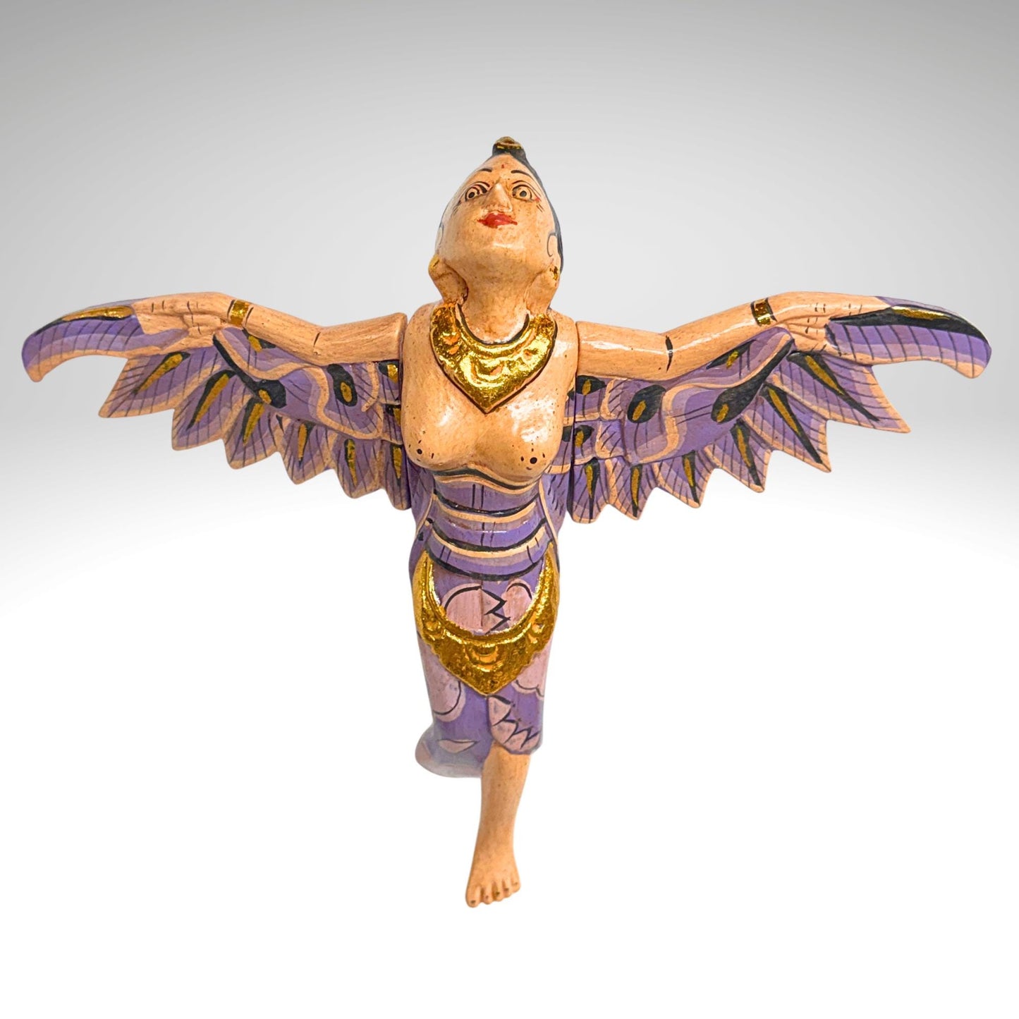 Flying Winged Dewi Sri Goddess Mobile Crib Angel Carved Wood Bali art Pink 8"