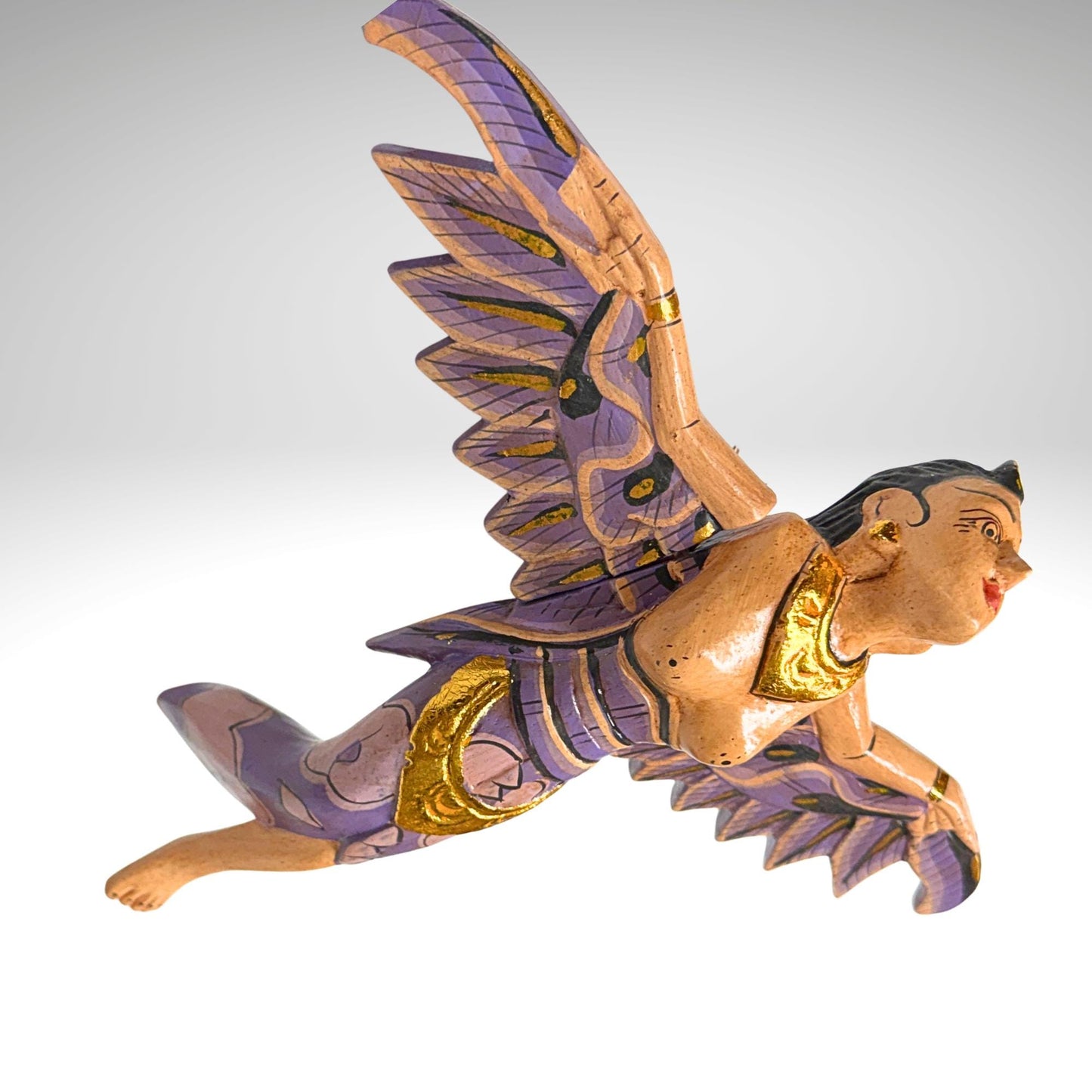 Flying Winged Dewi Sri Goddess Mobile Crib Angel Carved Wood Bali art Pink 8"