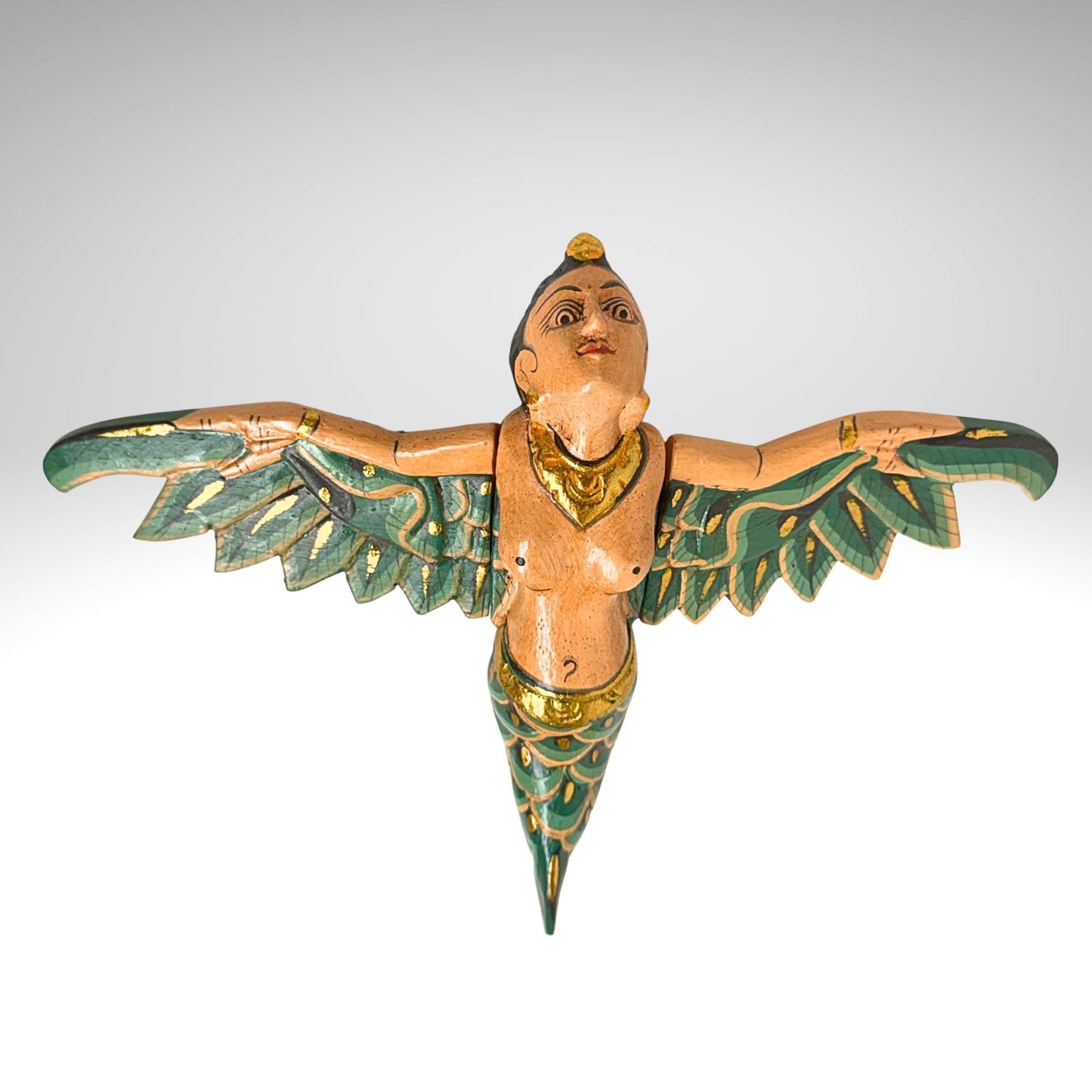 Balinese Flying Mermaid Goddess Spiritchaser Mobile: Hand Carved Wood, Bali Folk Art 8"