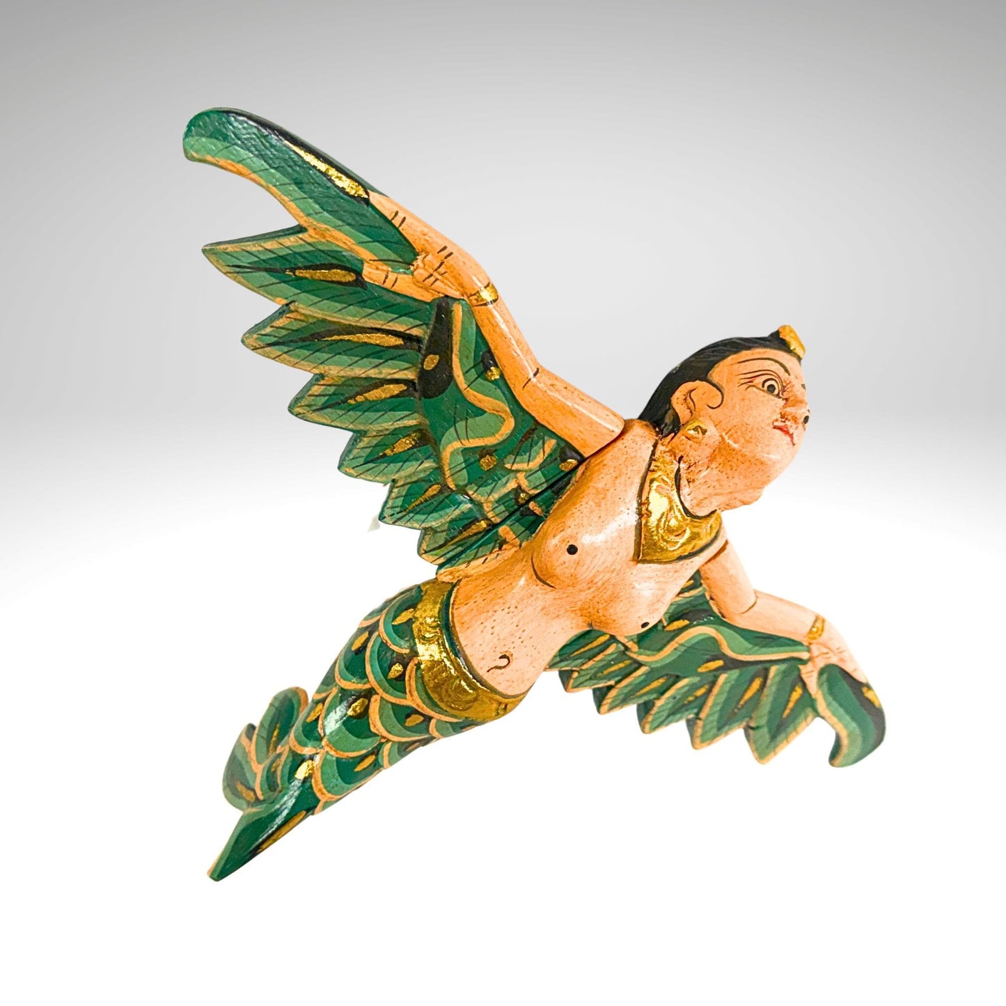 Balinese Flying Mermaid Goddess Spiritchaser Mobile: Hand Carved Wood, Bali Folk Art 8"