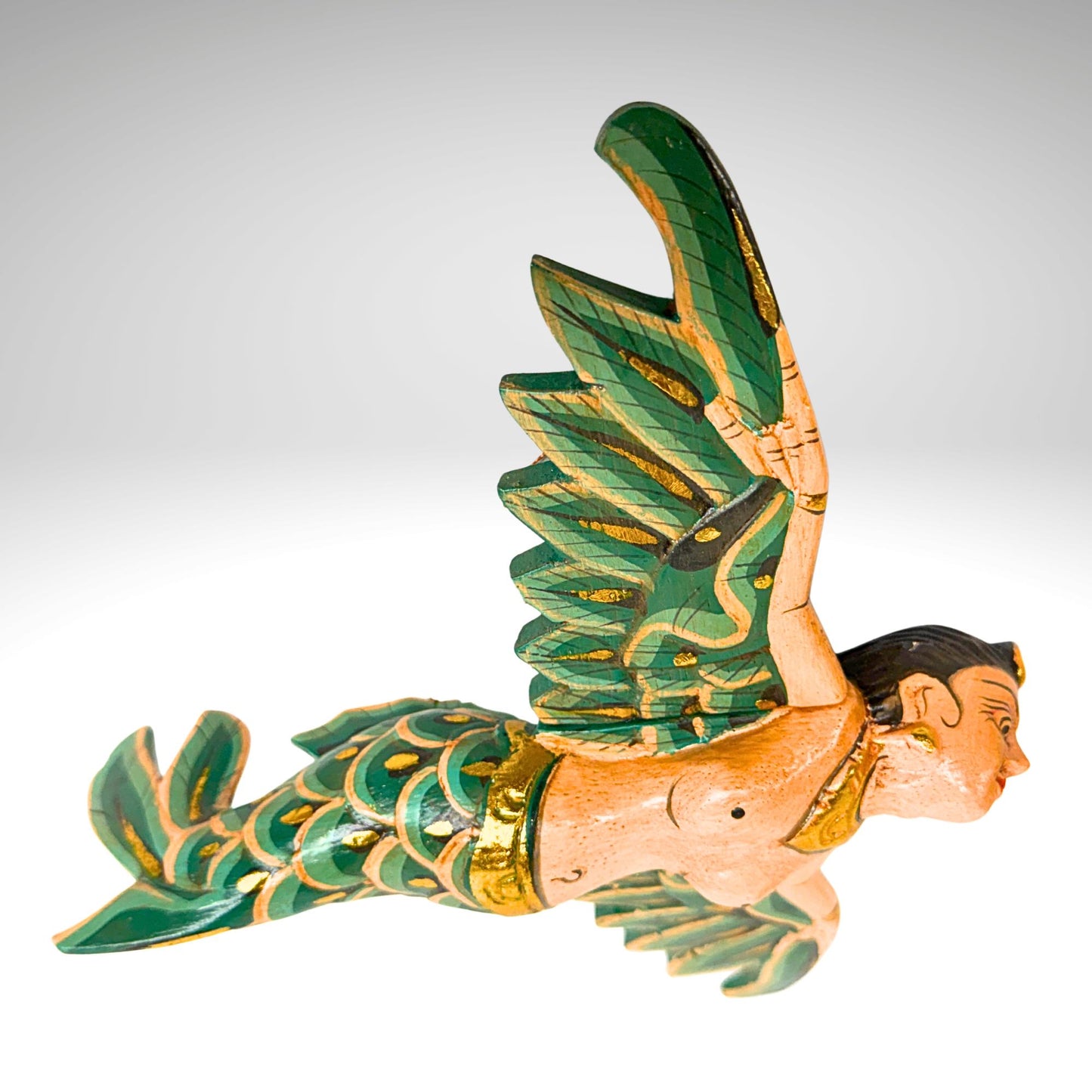 Balinese Flying Mermaid Goddess Spiritchaser Mobile: Hand Carved Wood, Bali Folk Art 8"