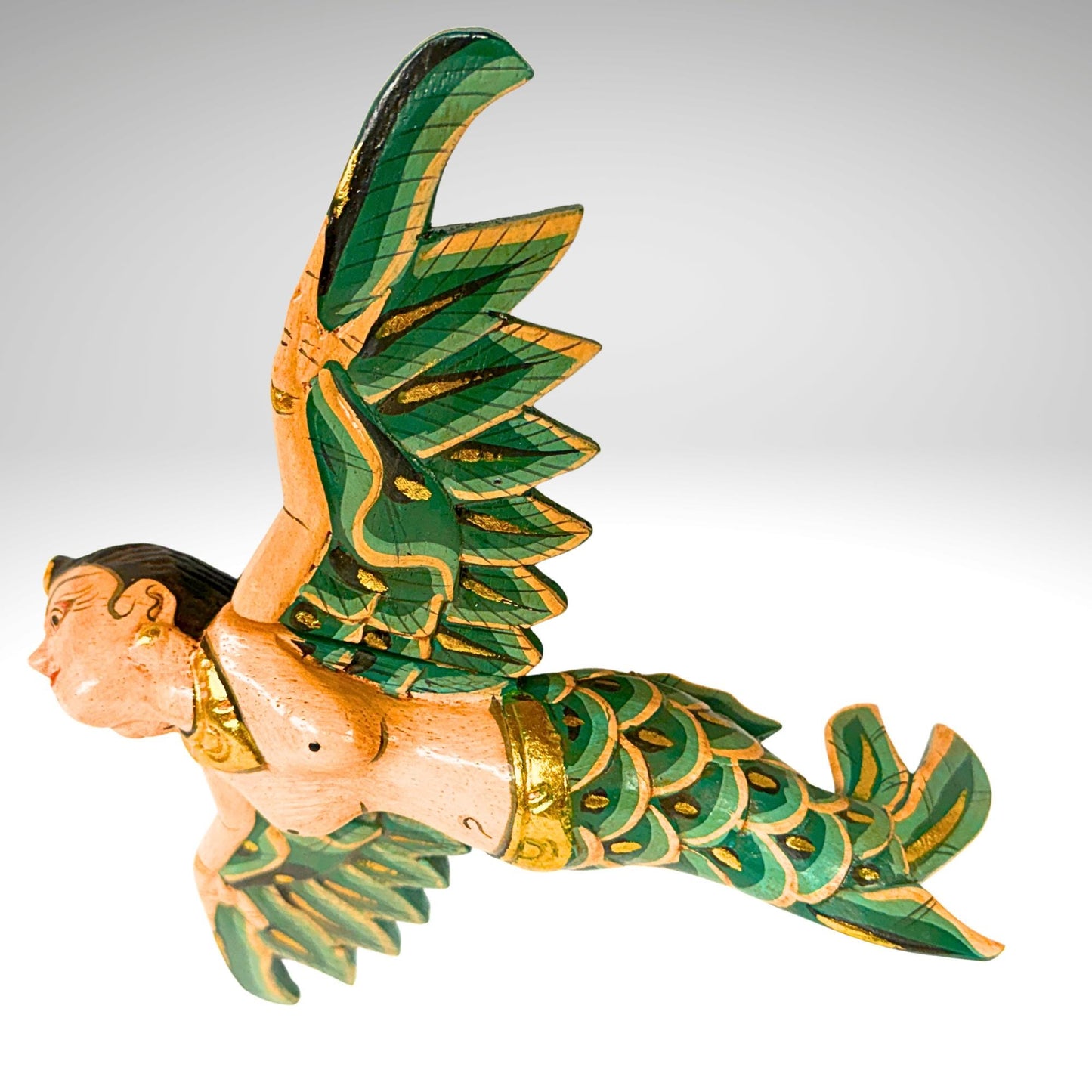 Balinese Flying Mermaid Goddess Spiritchaser Mobile: Hand Carved Wood, Bali Folk Art 8"