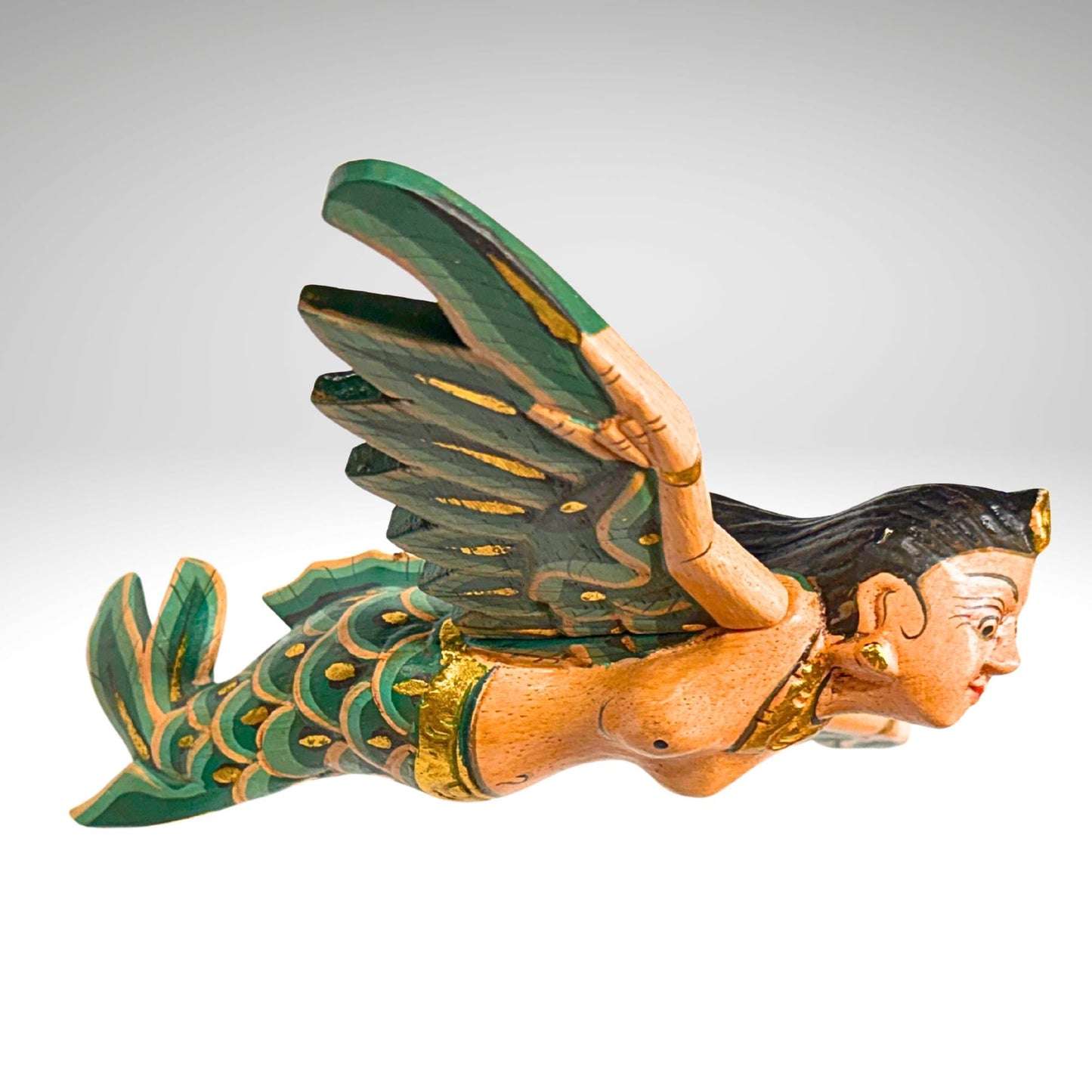 Balinese Flying Mermaid Goddess Spiritchaser Mobile: Hand Carved Wood, Bali Folk Art 8"