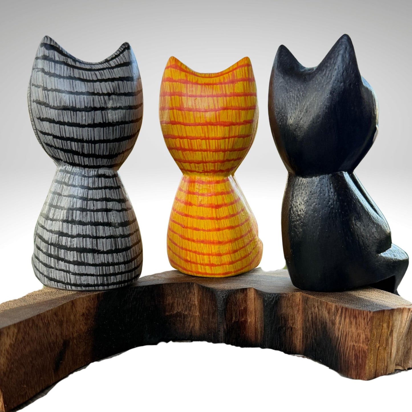 Surprised Cat Shelf Sitter Statue,  Hand Carved Wood & Colorfully Painted, Balinese Folk Art