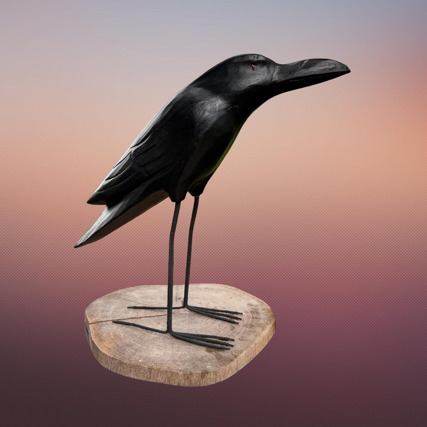 Hand Carved Wood Crow Sculpture: Gothic Raven Bird Statue, Bali Art