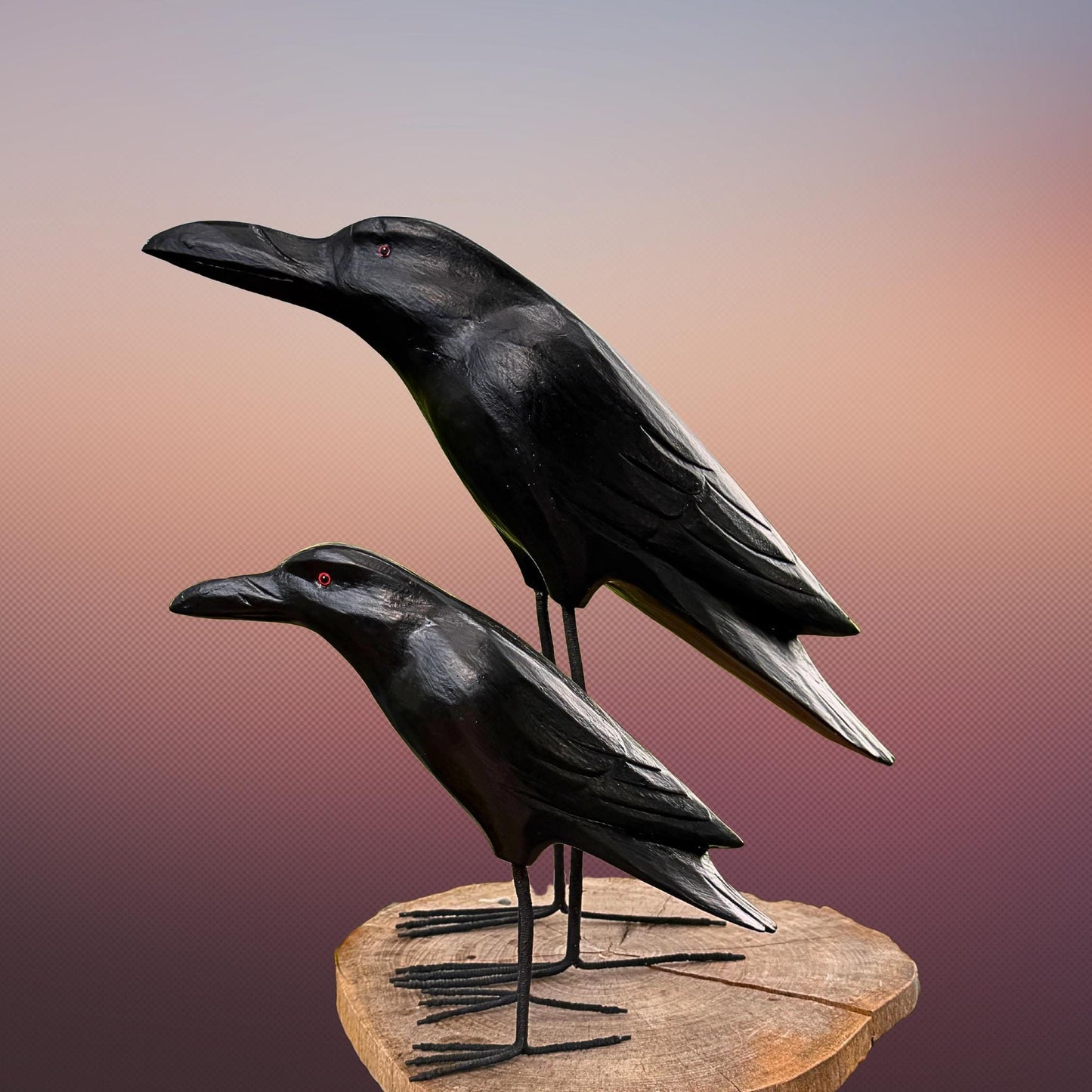 Hand Carved Wood Crow Sculpture: Gothic Raven Bird Statue, Bali Art