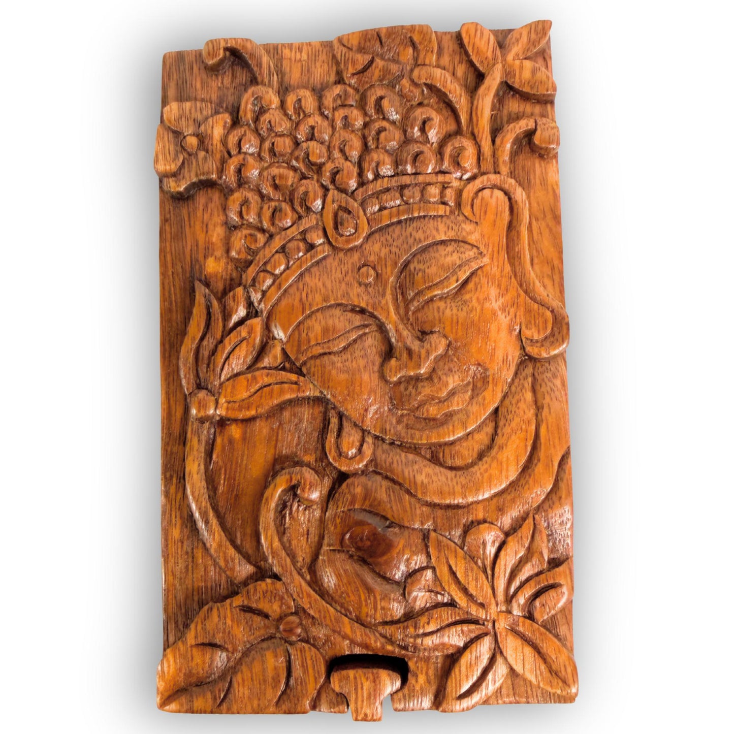Carved Wood Buddha & Sacred Lotus Puzzle Box, Secret Stash Box