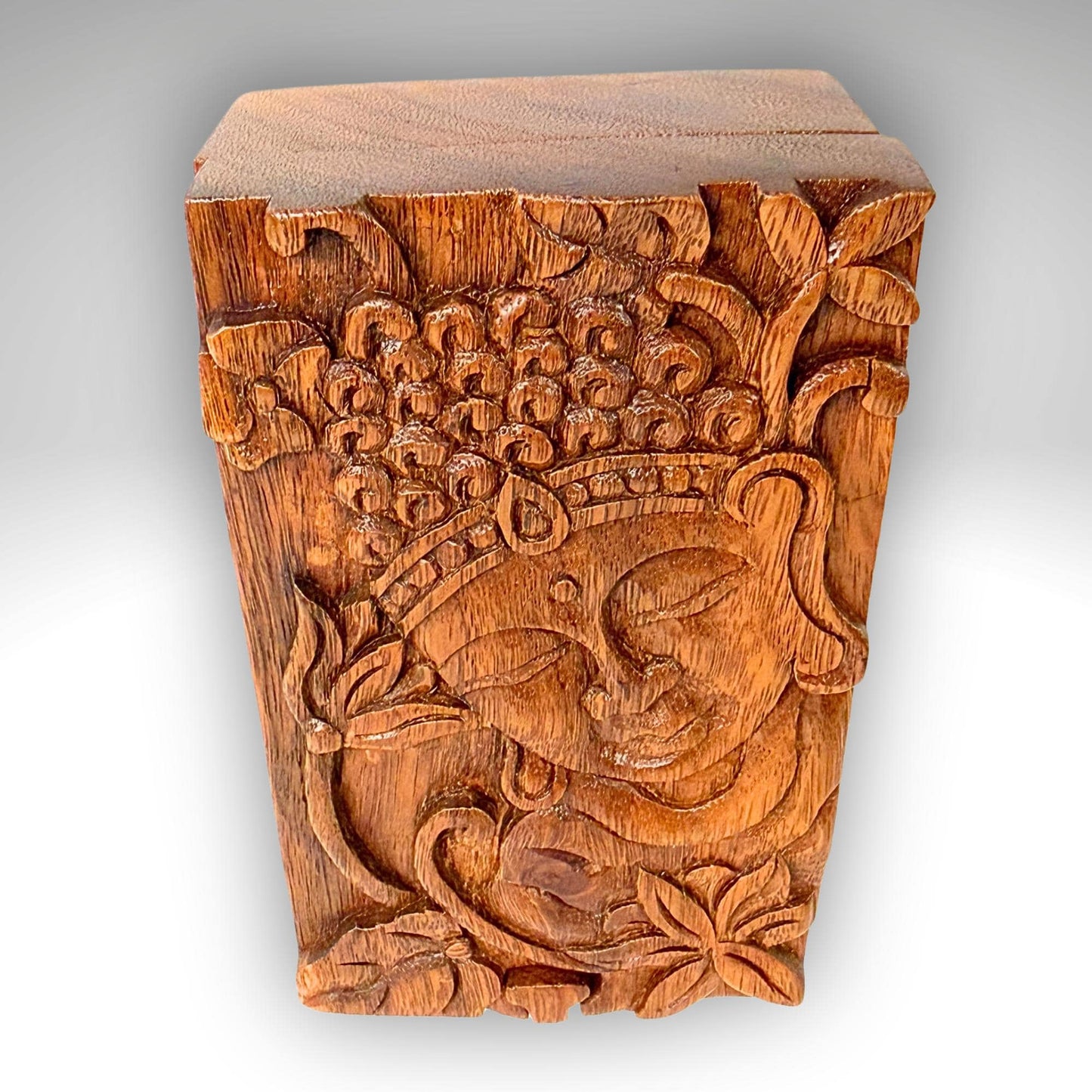 Carved Wood Buddha & Sacred Lotus Puzzle Box, Secret Stash Box
