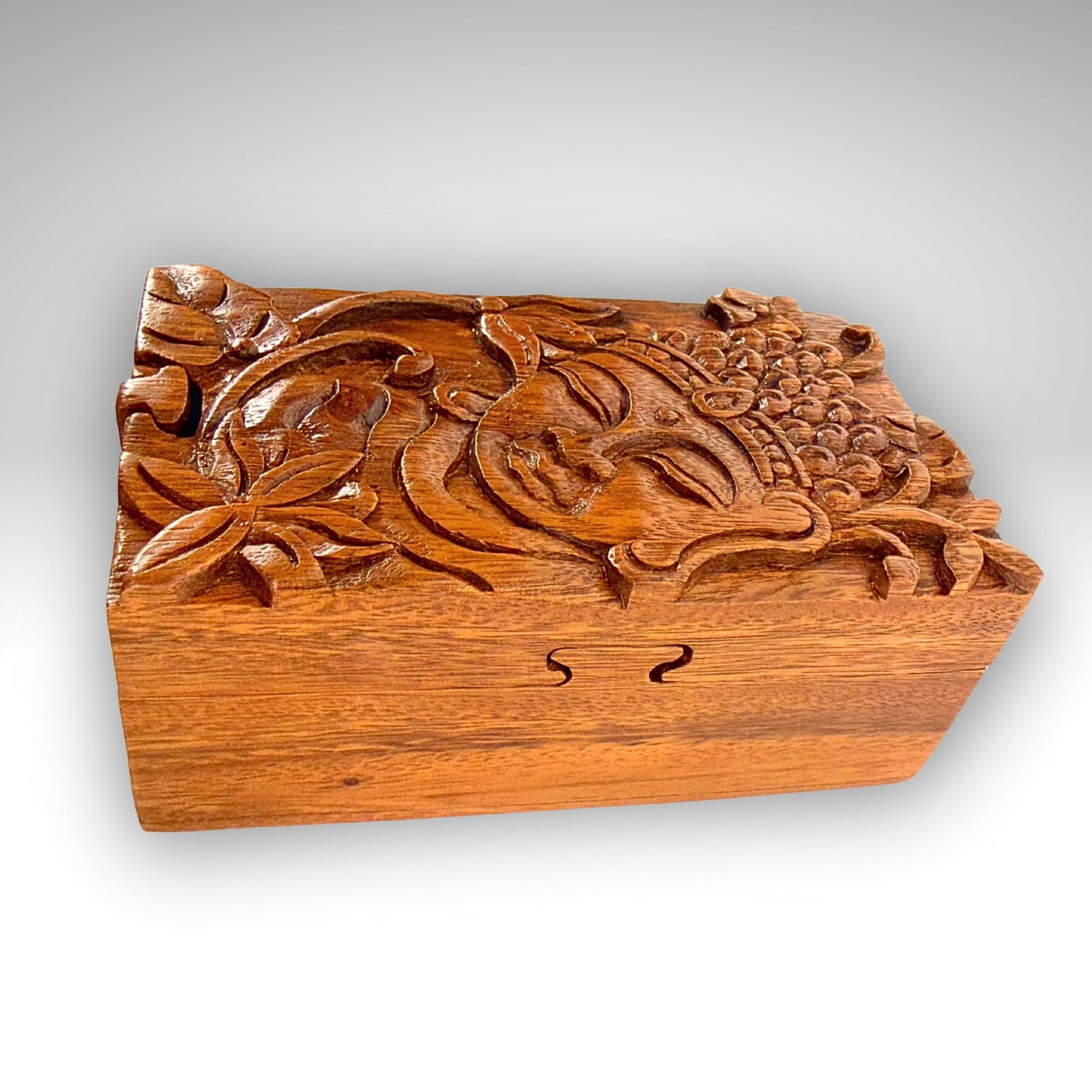 Carved Wood Buddha & Sacred Lotus Puzzle Box, Secret Stash Box