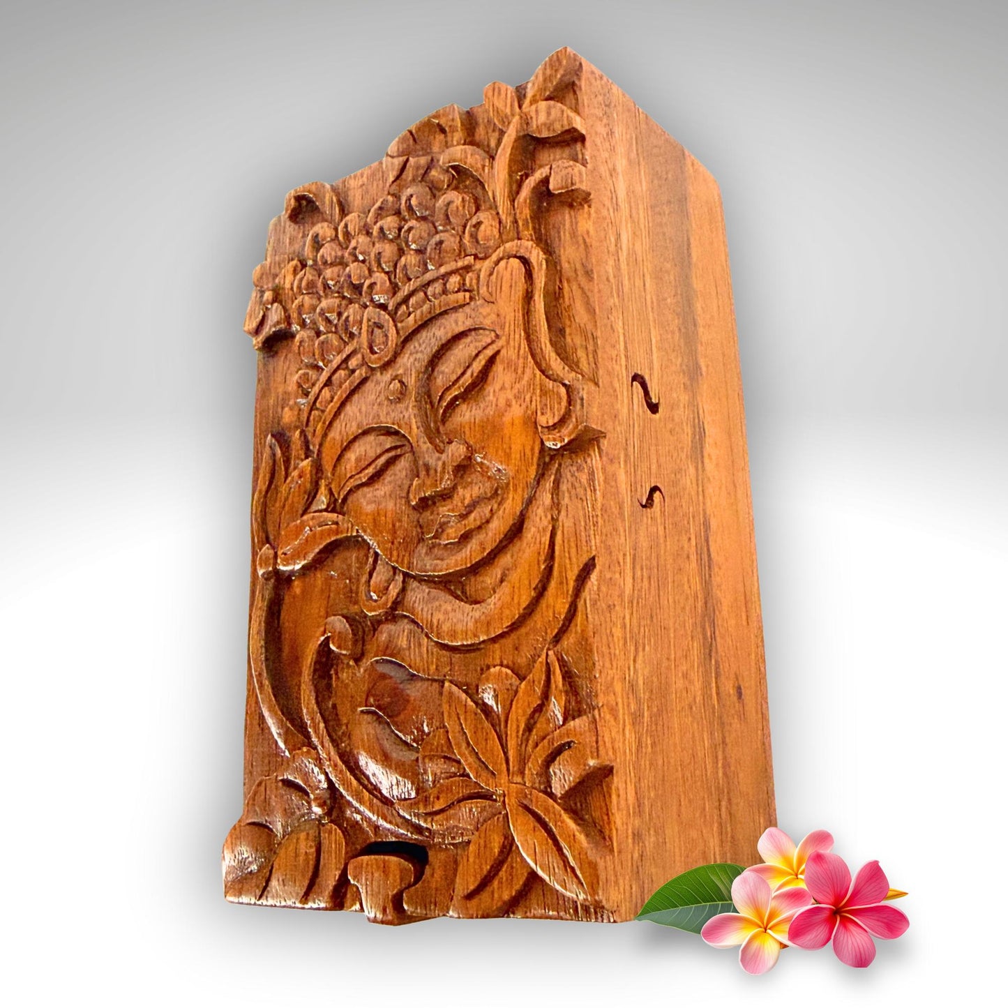 Carved Wood Buddha & Sacred Lotus Puzzle Box, Secret Stash Box