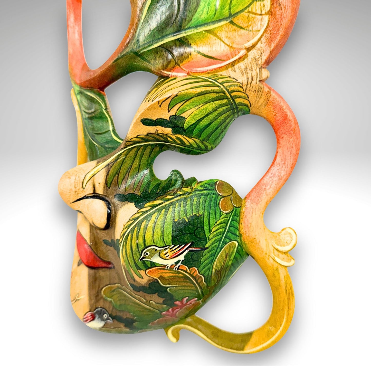 Carved Abstract Balinese Goddess Mask: Hand Painted Batuan Style Wood Carving