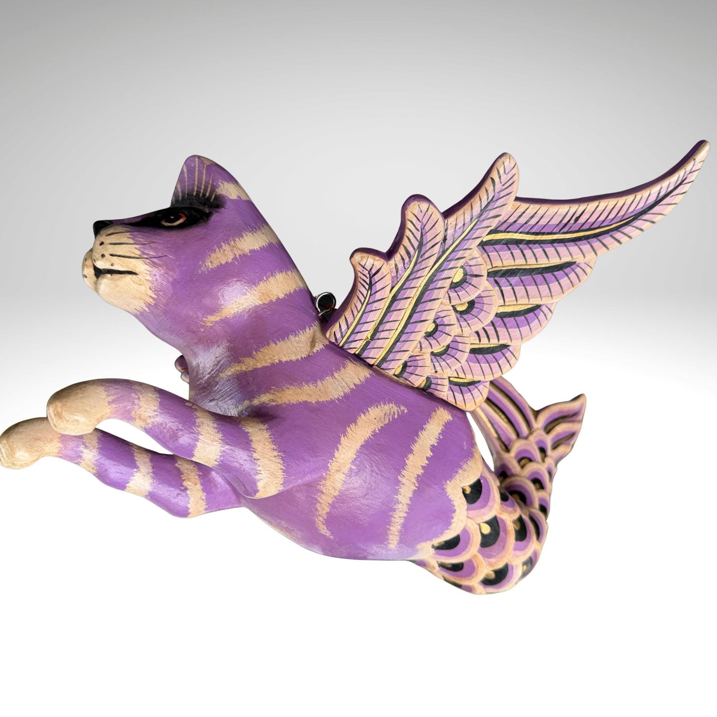 Hand Carved Winged Mermaid Cat Mobile: Balinese Mercat Spirit Guardian