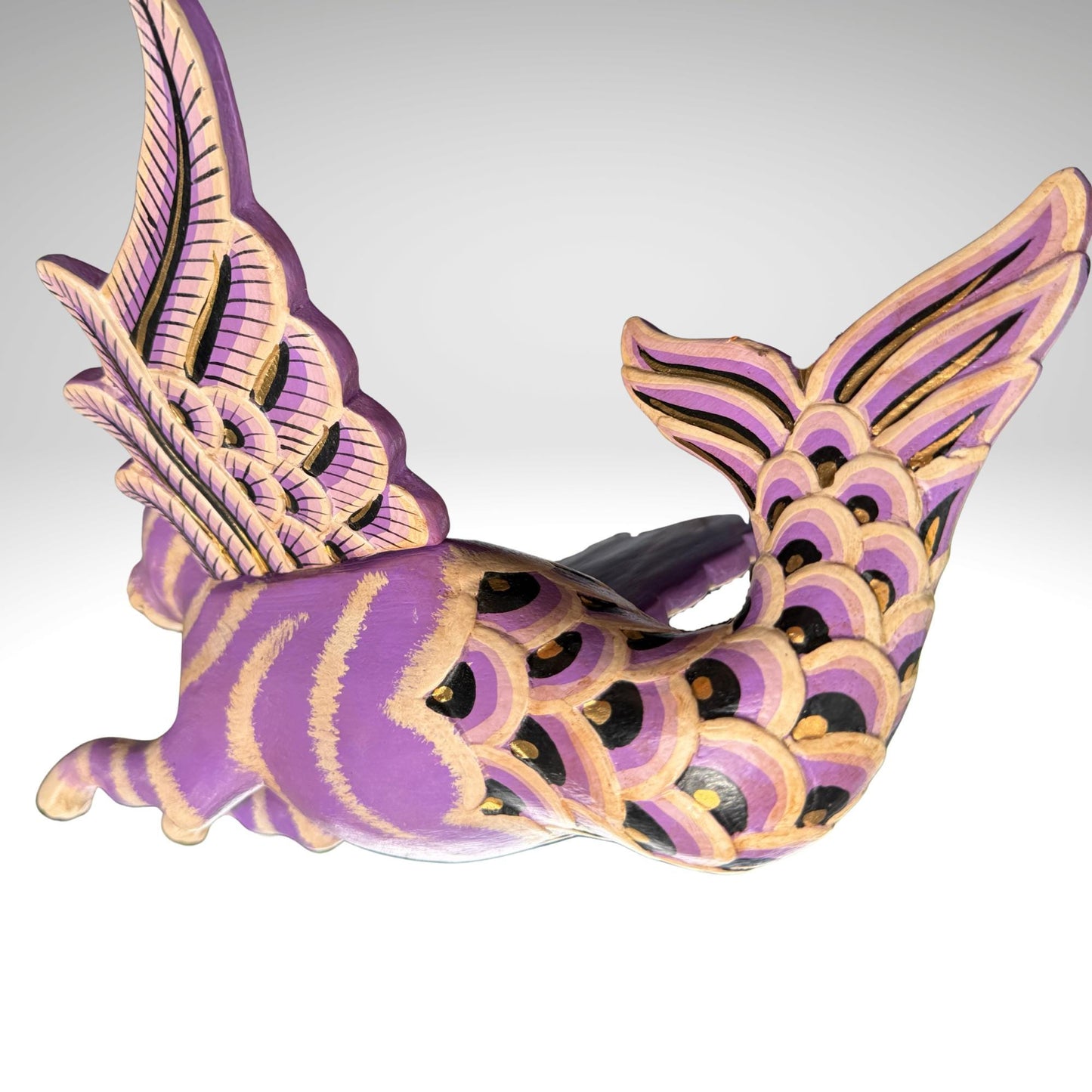 Hand Carved Winged Mermaid Cat Mobile: Balinese Mercat Spirit Guardian