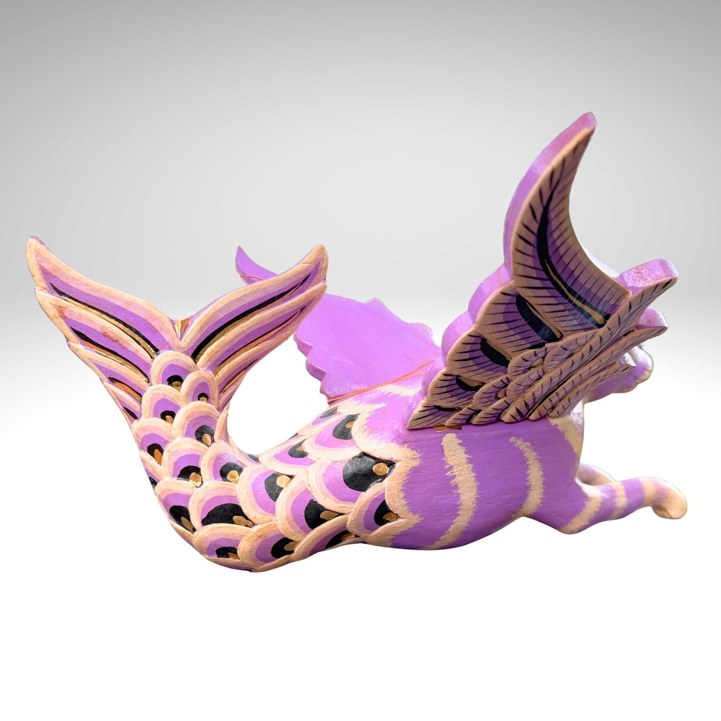 Hand Carved Winged Mermaid Cat Mobile: Balinese Mercat Spirit Guardian