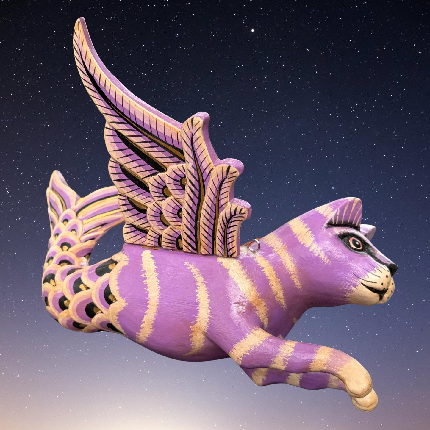 Hand Carved Winged Mermaid Cat Mobile: Balinese Mercat Spirit Guardian