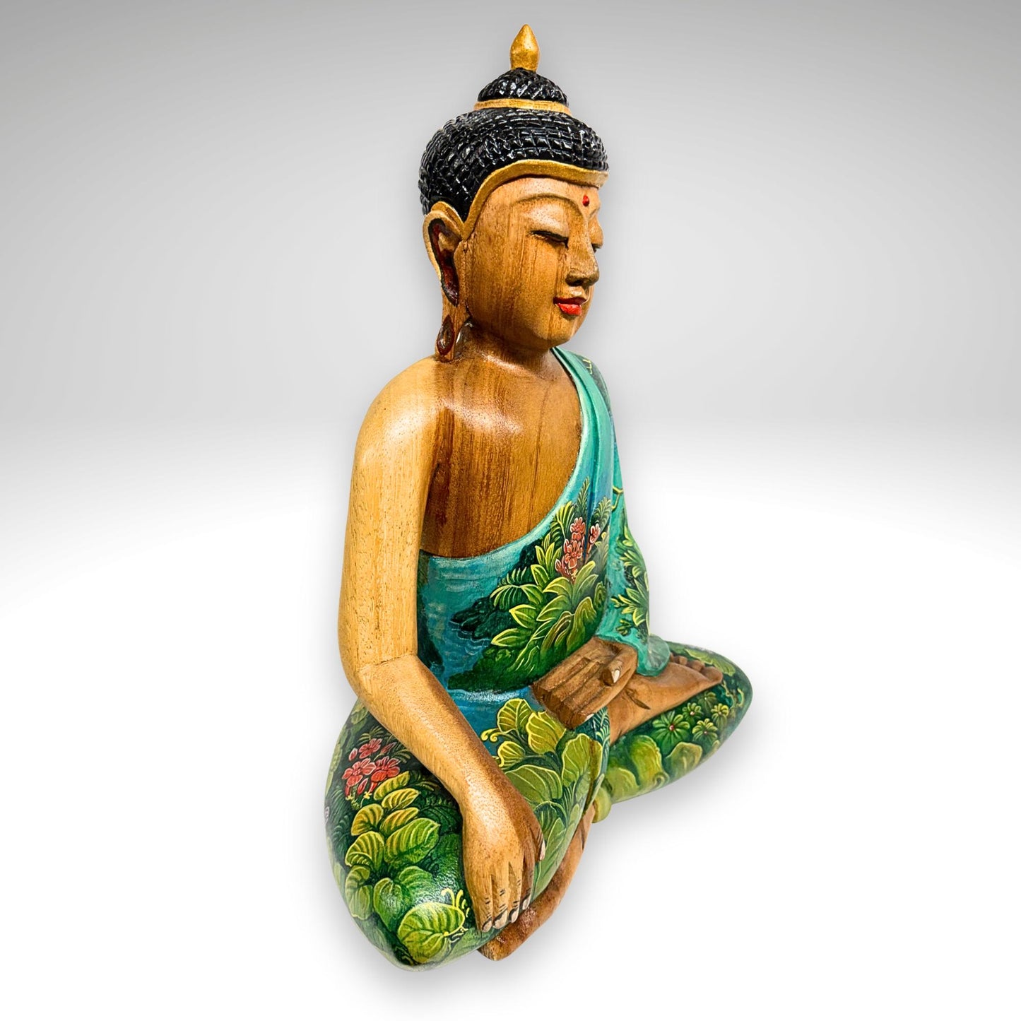 Hand Carved Wood Meditating Buddha Sculpture: Lotus Pose Bhumisparsha Mudra, Balinese Folk Art