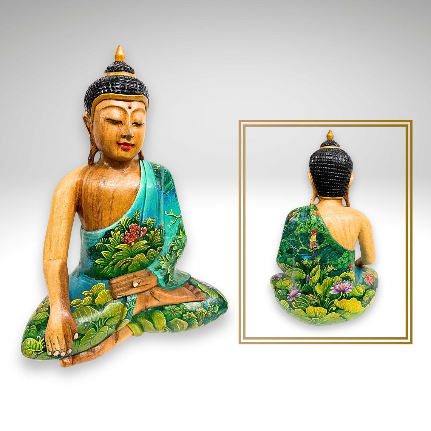 Hand Carved Wood Meditating Buddha Sculpture: Lotus Pose Bhumisparsha Mudra, Balinese Folk Art