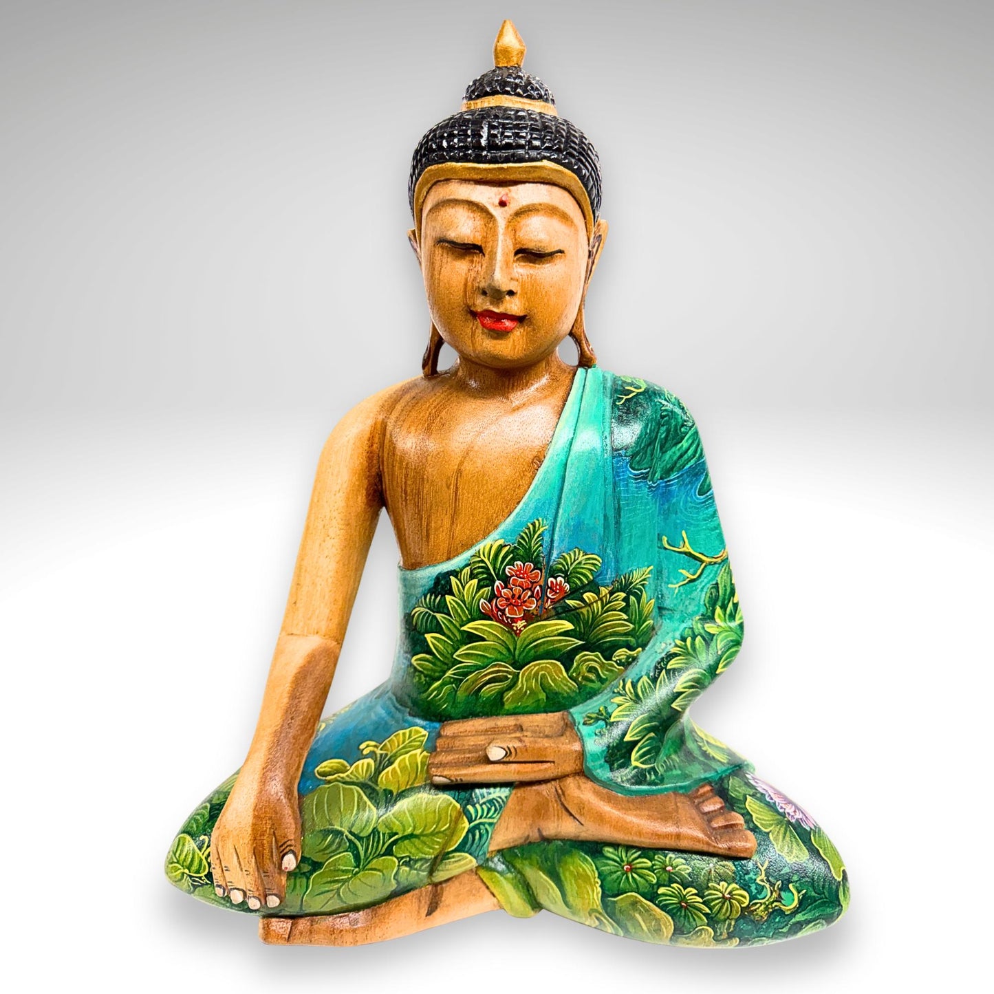 Hand Carved Wood Meditating Buddha Sculpture: Lotus Pose Bhumisparsha Mudra, Balinese Folk Art