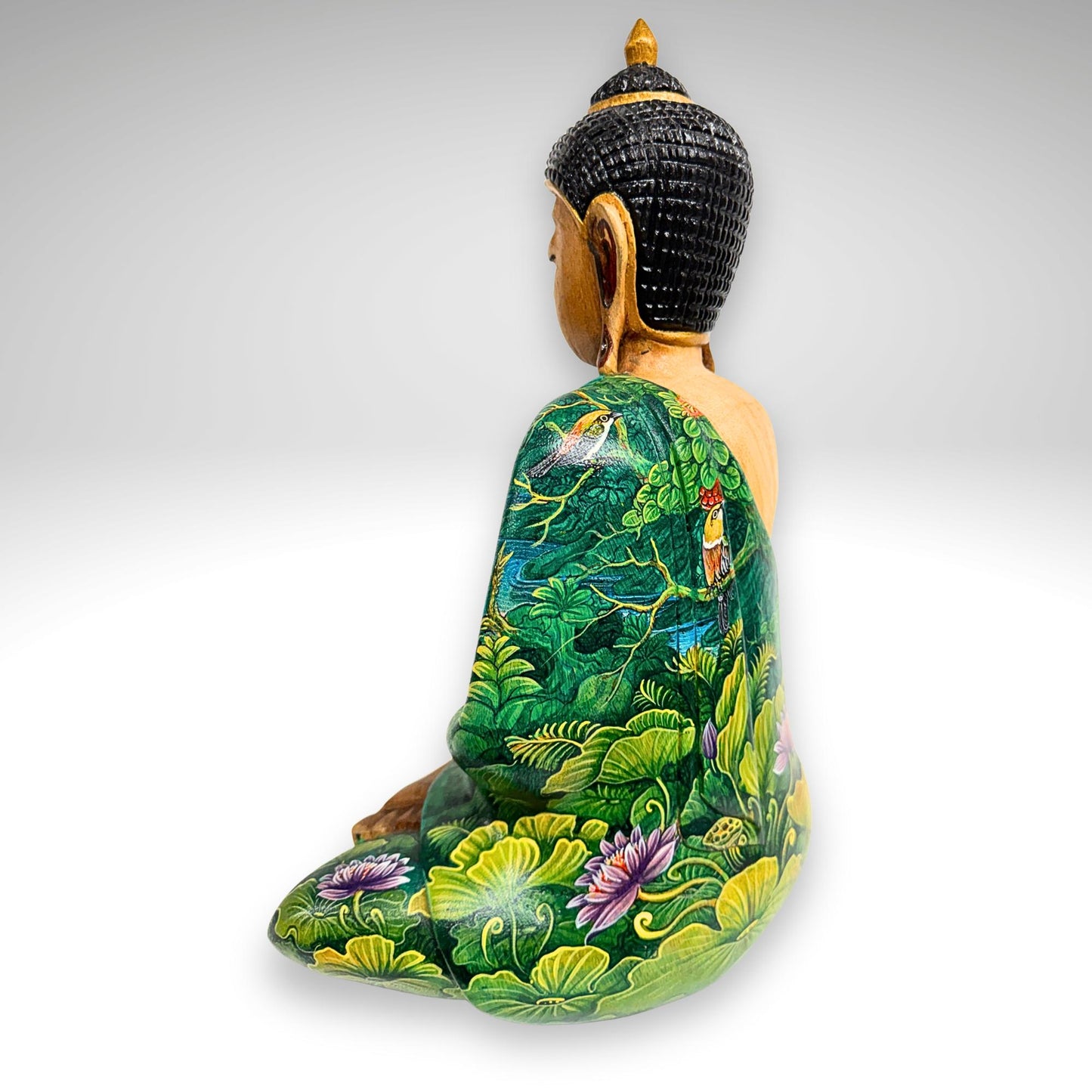 Hand Carved Wood Meditating Buddha Sculpture: Lotus Pose Bhumisparsha Mudra, Balinese Folk Art