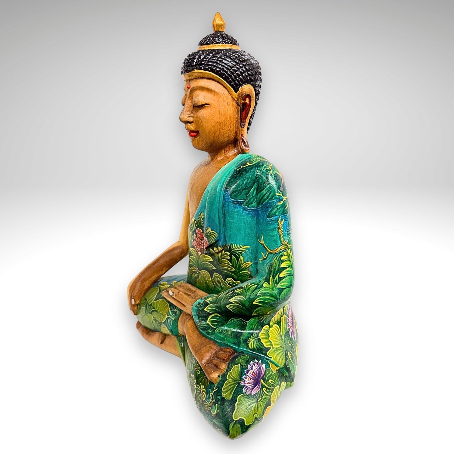 Hand Carved Wood Meditating Buddha Sculpture: Lotus Pose Bhumisparsha Mudra, Balinese Folk Art