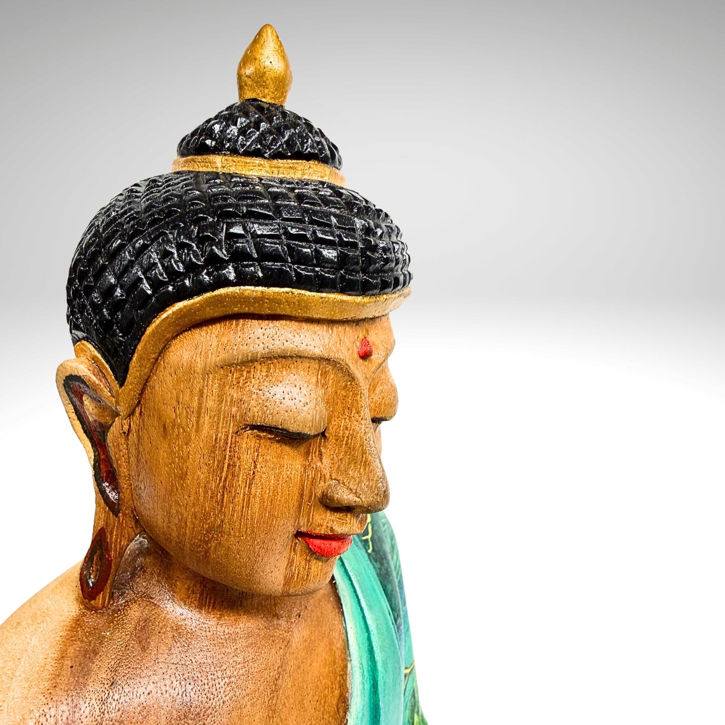 Hand Carved Wood Meditating Buddha Sculpture: Lotus Pose Bhumisparsha Mudra, Balinese Folk Art