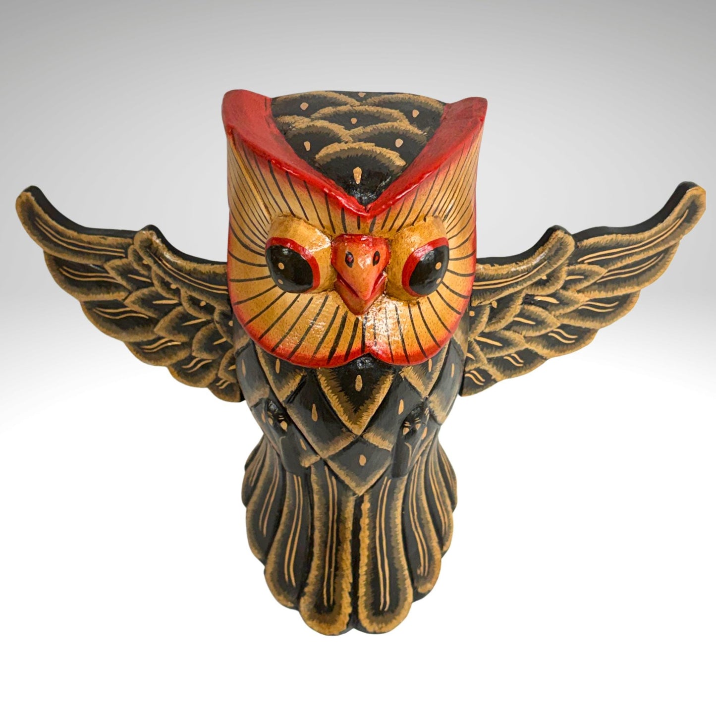 Balinese Horned Owl Spiritchaser Mobile: Hand Carved Wood Demon Chaser, Bali Folk Art
