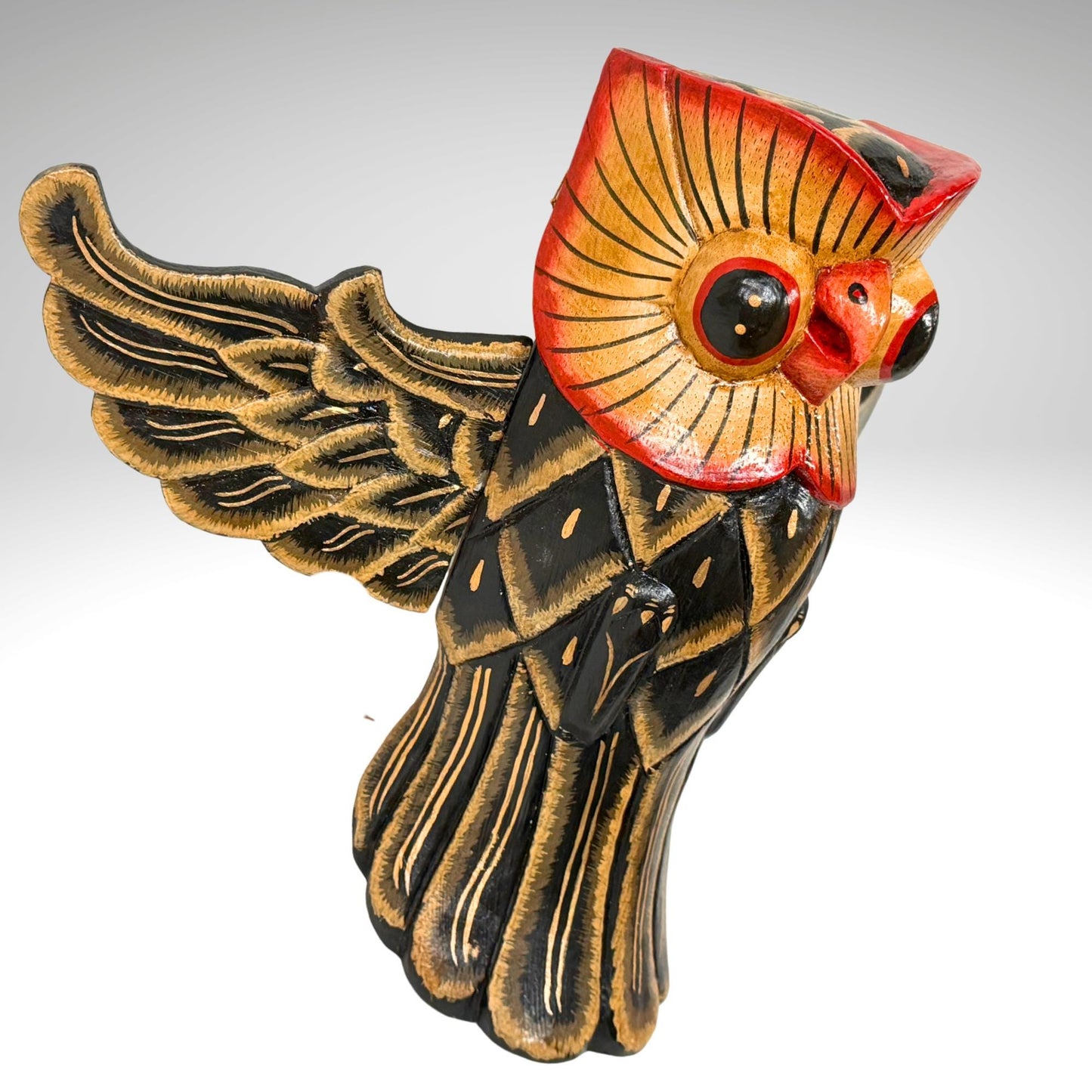 Balinese Horned Owl Spiritchaser Mobile: Hand Carved Wood Demon Chaser, Bali Folk Art