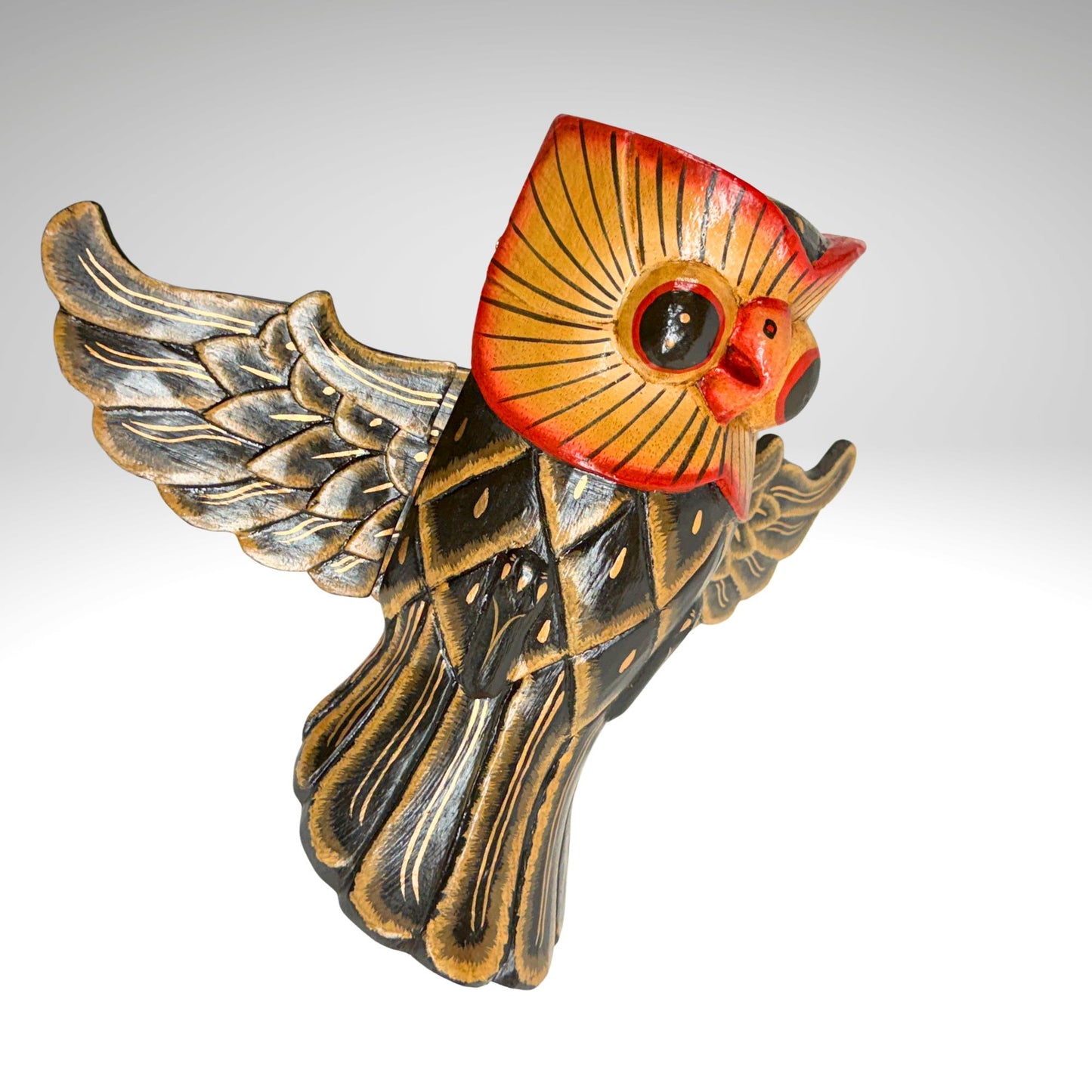 Balinese Horned Owl Spiritchaser Mobile: Hand Carved Wood Demon Chaser, Bali Folk Art