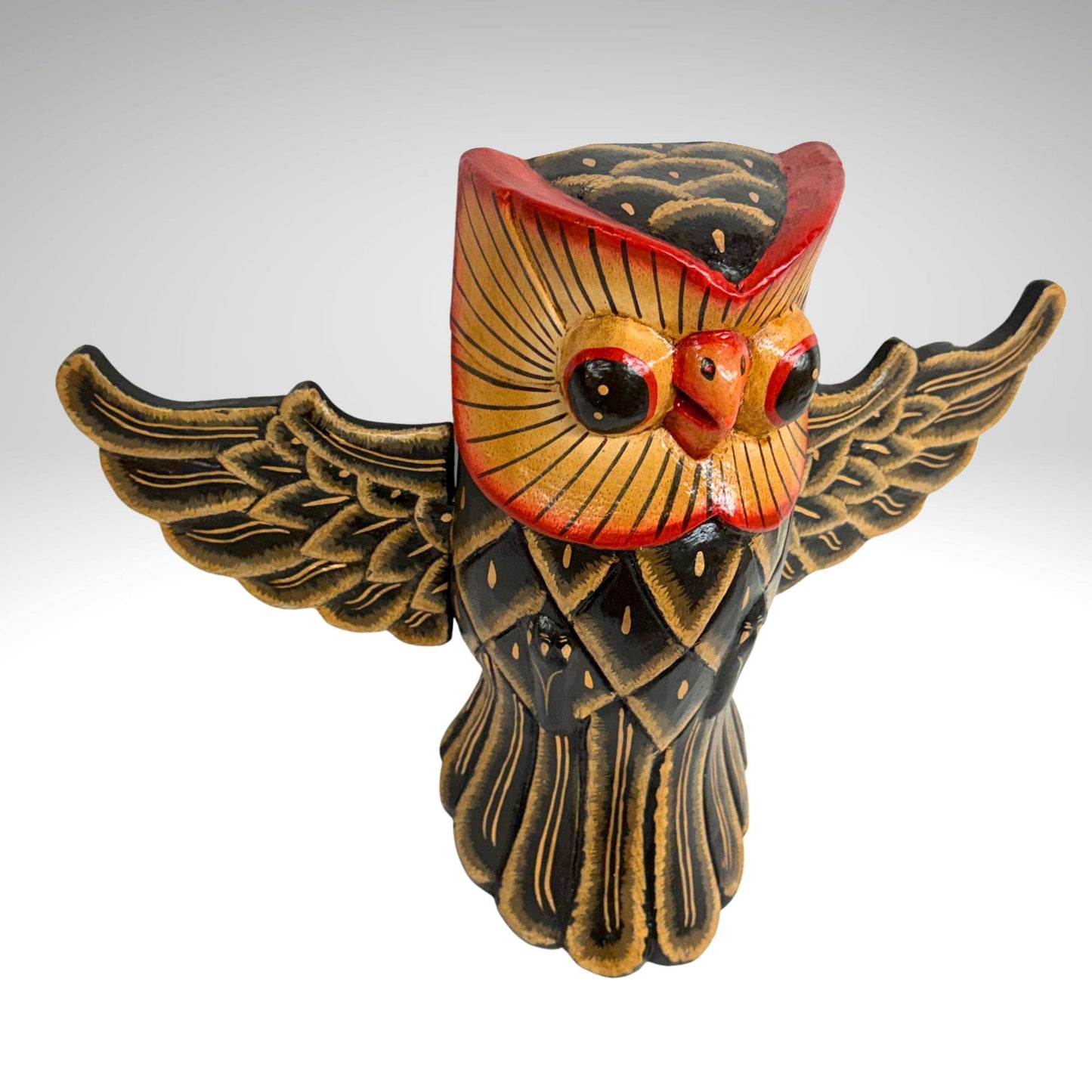 Balinese Horned Owl Spiritchaser Mobile: Hand Carved Wood Demon Chaser, Bali Folk Art
