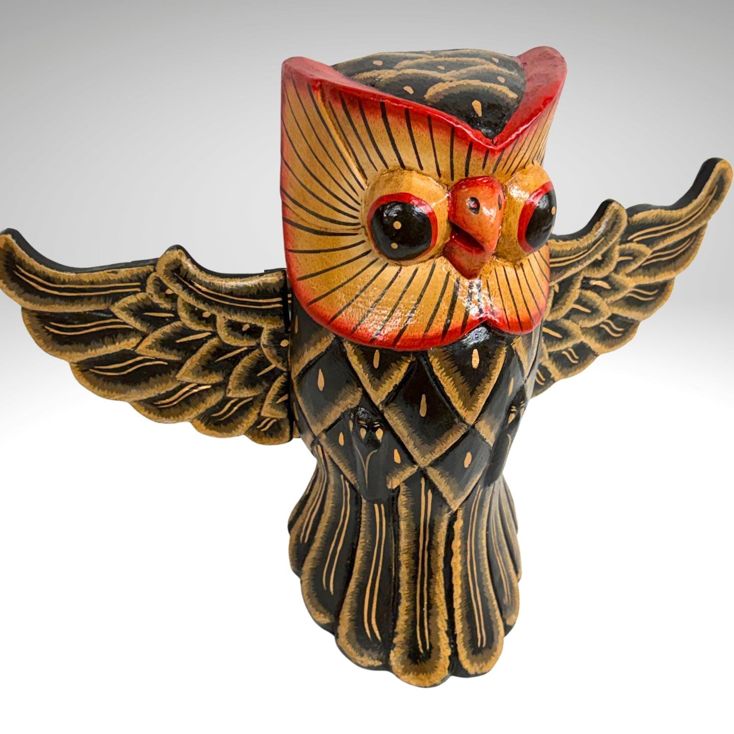 Balinese Horned Owl Spiritchaser Mobile: Hand Carved Wood Demon Chaser, Bali Folk Art