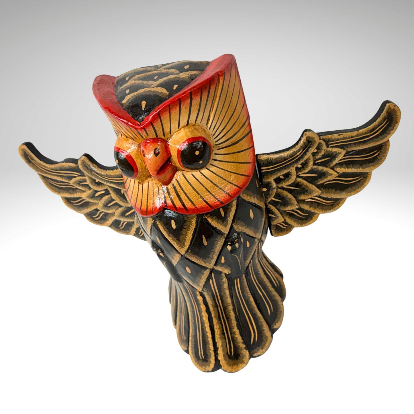 Balinese Horned Owl Spiritchaser Mobile: Hand Carved Wood Demon Chaser, Bali Folk Art