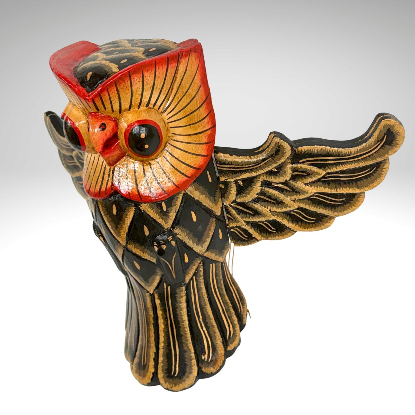 Balinese Horned Owl Spiritchaser Mobile: Hand Carved Wood Demon Chaser, Bali Folk Art