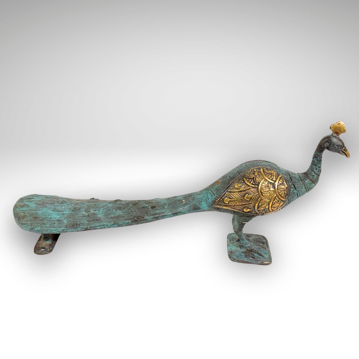 Balinese Peacock Door Handle: Solid Bronze Verdigris Patina, Eclectic Bali Decor