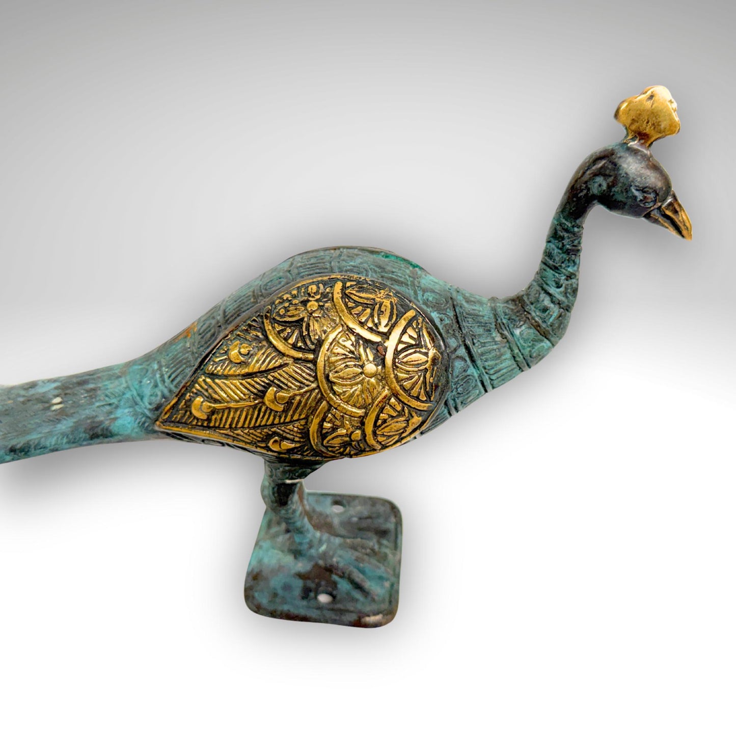 Balinese Peacock Door Handle: Solid Bronze Verdigris Patina, Eclectic Bali Decor