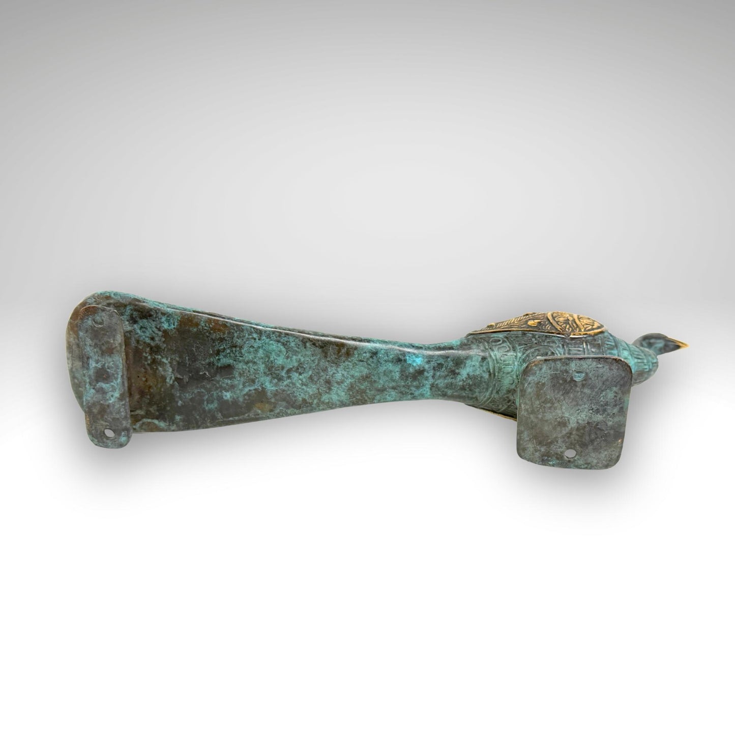 Balinese Peacock Door Handle: Solid Bronze Verdigris Patina, Eclectic Bali Decor