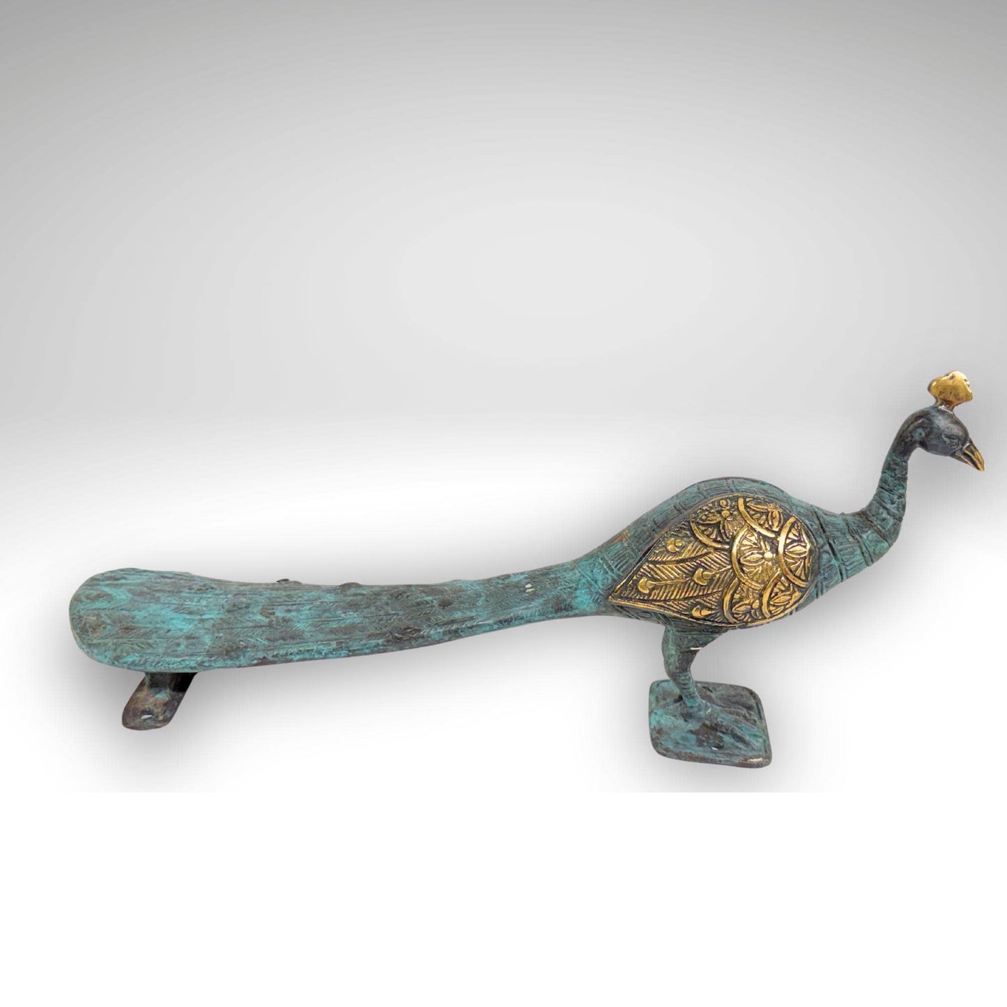 Balinese Peacock Door Handle: Solid Bronze Verdigris Patina, Eclectic Bali Decor