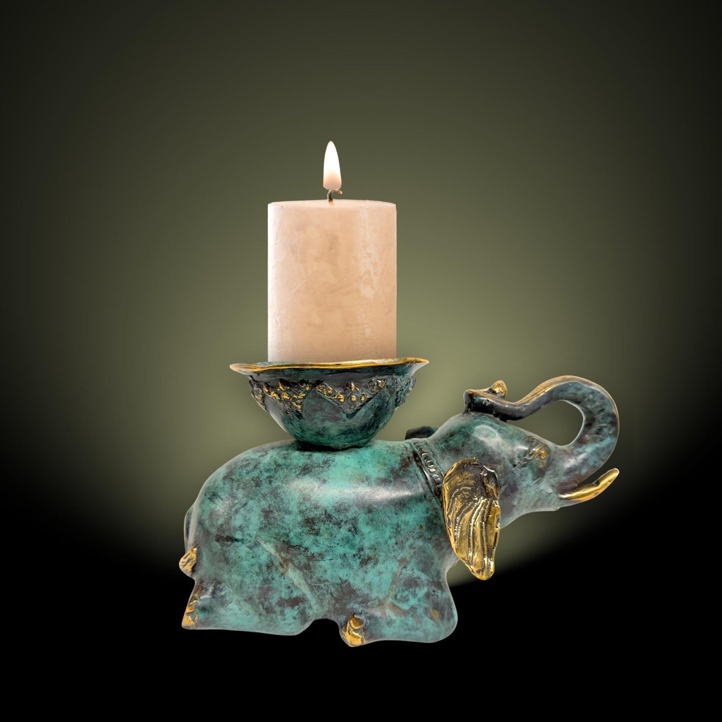 Balinese Bronze Elephant Candle Holder Centerpiece,  Lost Wax Cast Metal Sculpture