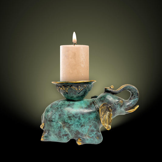 Balinese Bronze Elephant Candle Holder Centerpiece,  Lost Wax Cast Metal Sculpture
