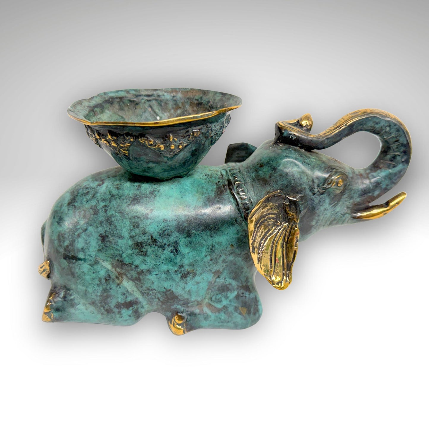 Balinese Bronze Elephant Candle Holder Centerpiece,  Lost Wax Cast Metal Sculpture