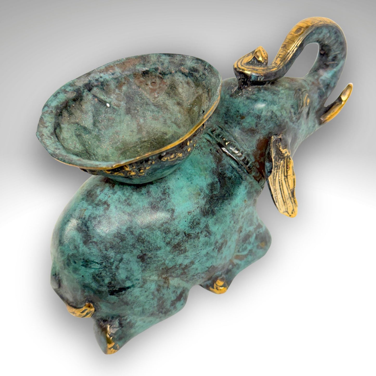 Balinese Bronze Elephant Candle Holder Centerpiece,  Lost Wax Cast Metal Sculpture