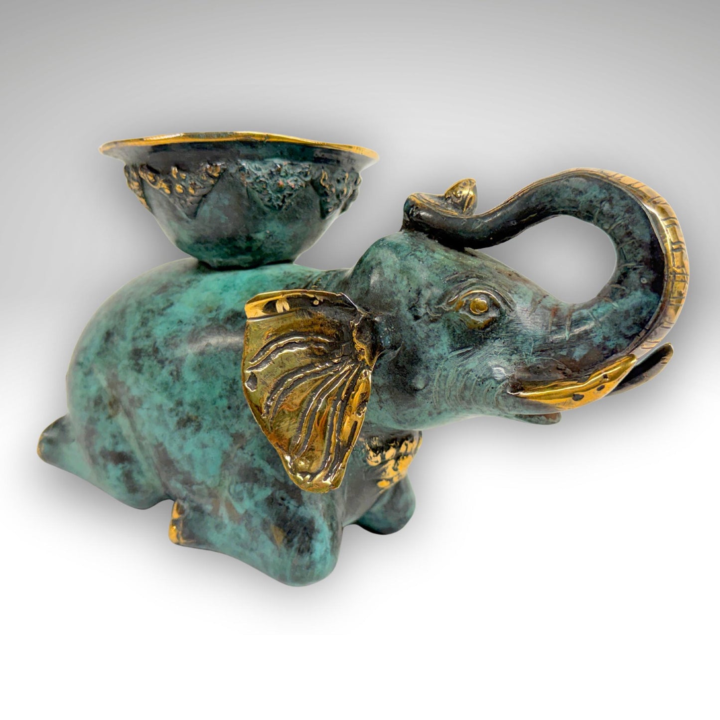 Balinese Bronze Elephant Candle Holder Centerpiece,  Lost Wax Cast Metal Sculpture