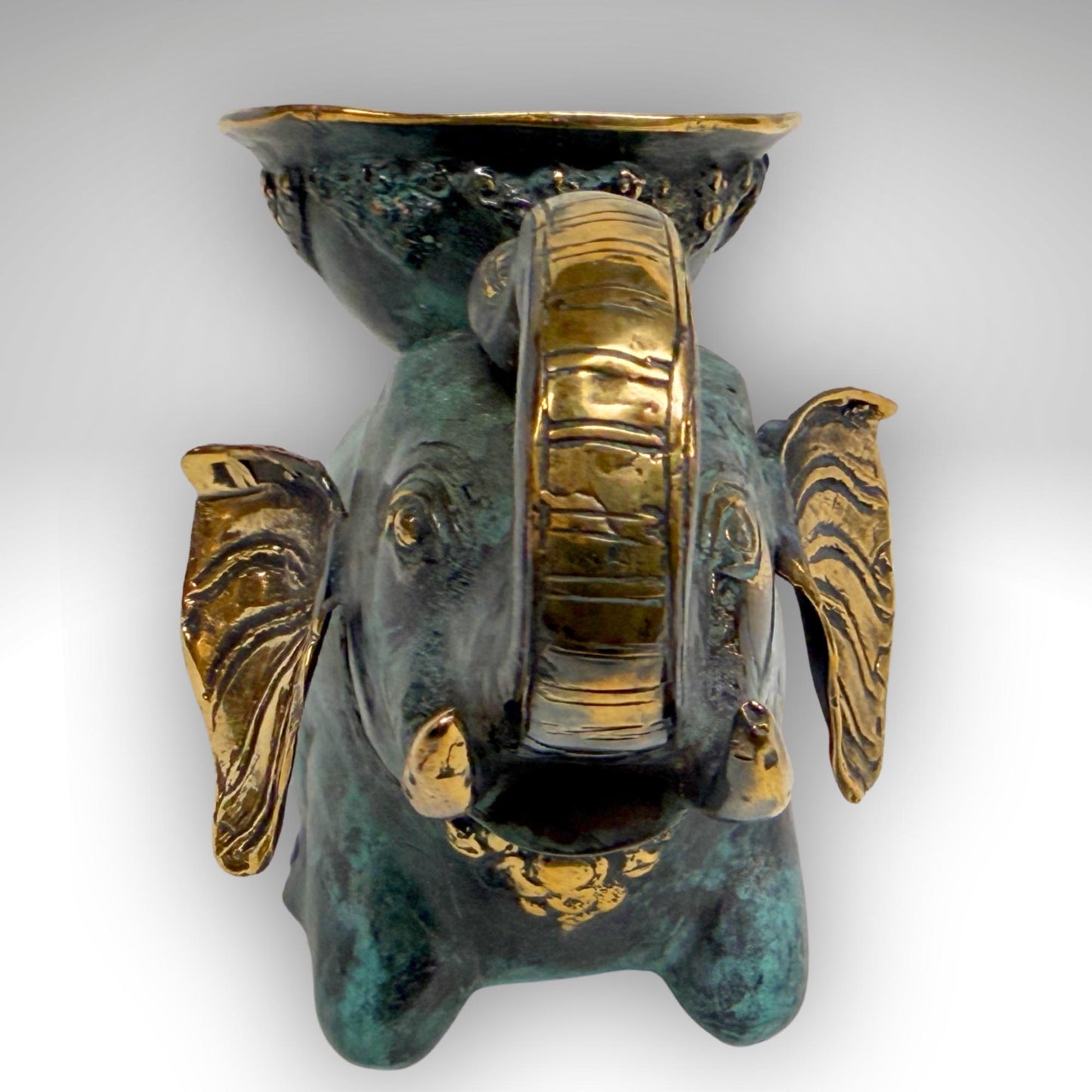 Balinese Bronze Elephant Candle Holder Centerpiece,  Lost Wax Cast Metal Sculpture