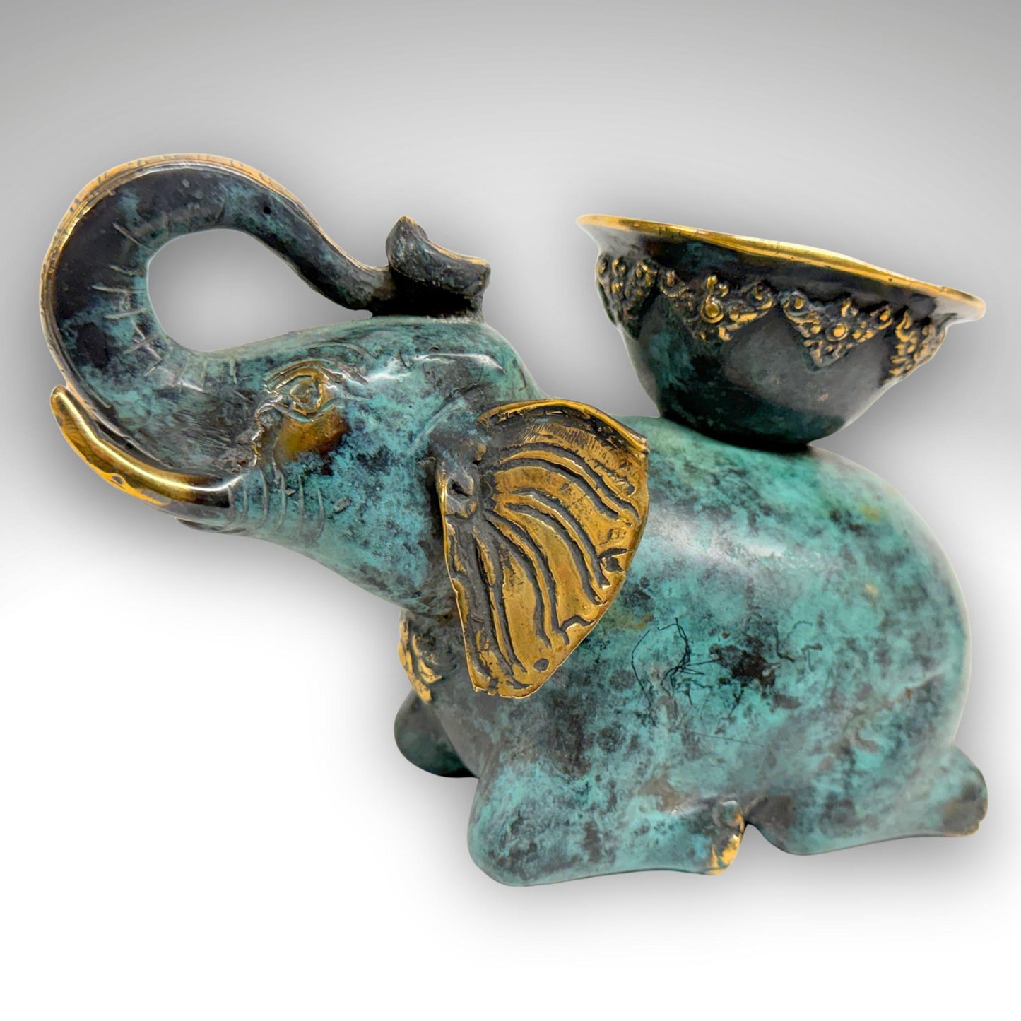 Balinese Bronze Elephant Candle Holder Centerpiece,  Lost Wax Cast Metal Sculpture