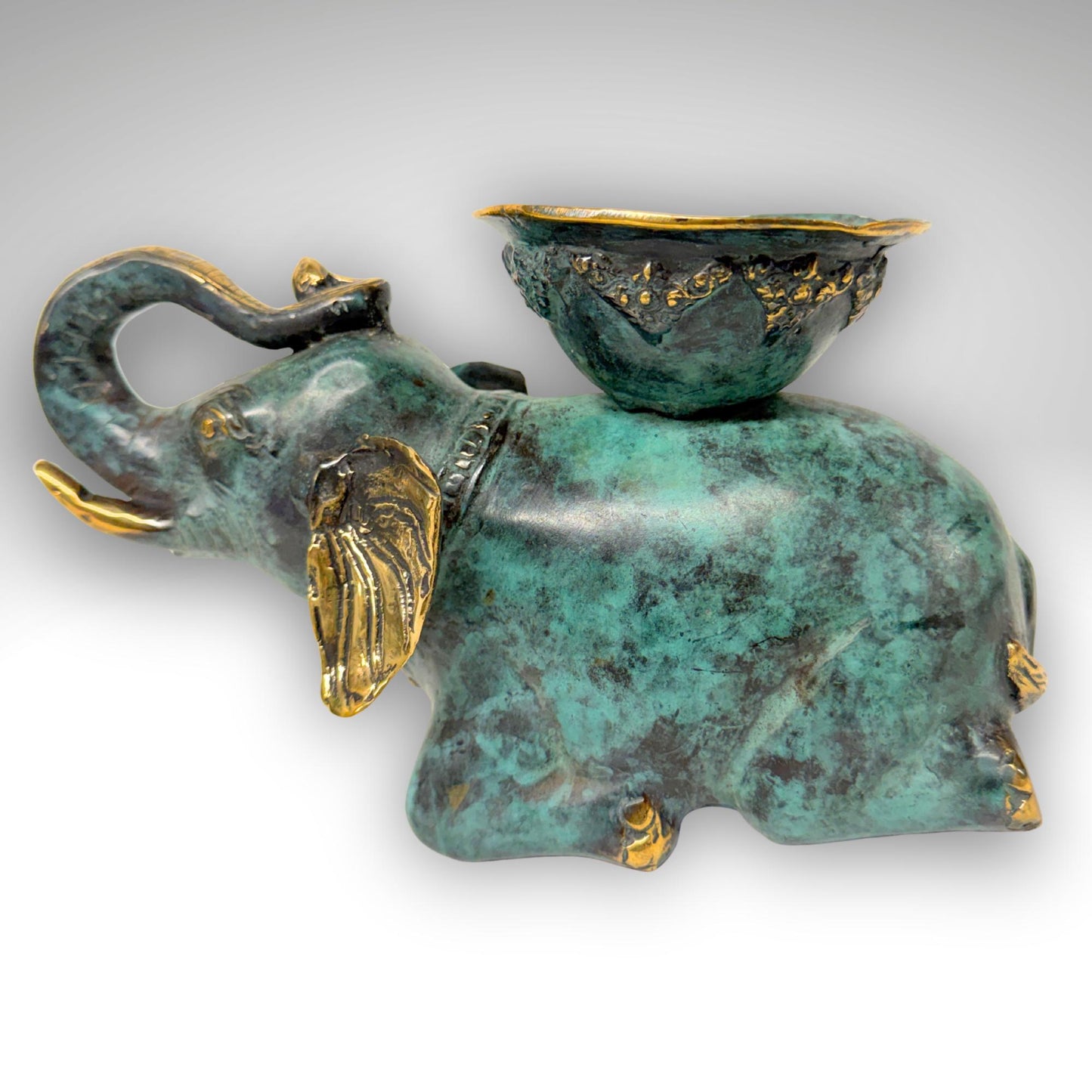 Balinese Bronze Elephant Candle Holder Centerpiece,  Lost Wax Cast Metal Sculpture