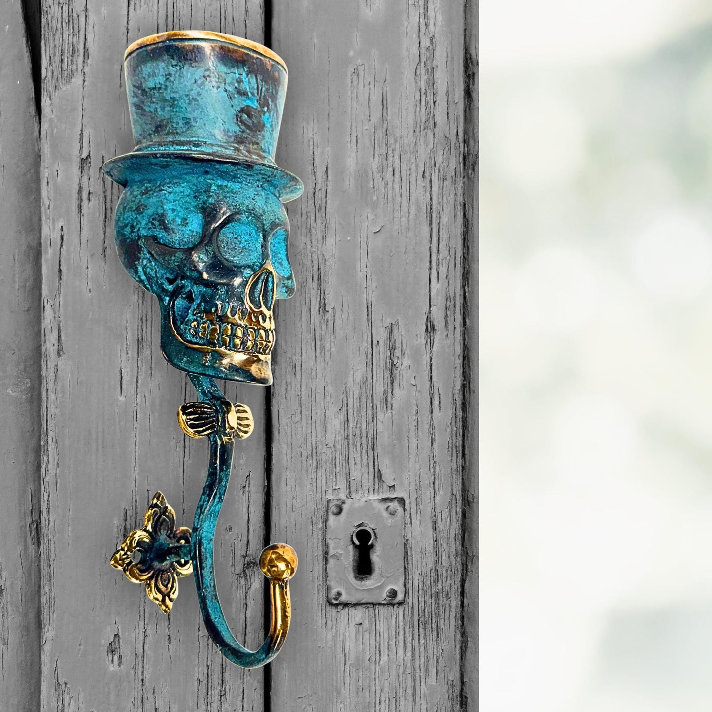 Top Hat Skull Wall Hook: Lost Wax Cast Bronze Coat Hook, Gothic Home Decor
