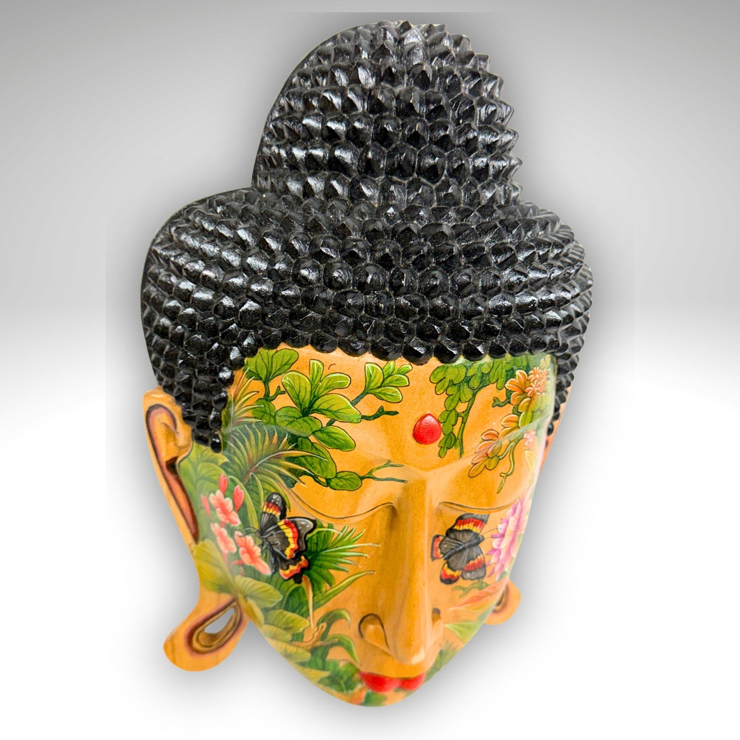 Balinese Hand Carved Wood Buddha Mask: Hand-Painted Wood Carving, Bali Wall art