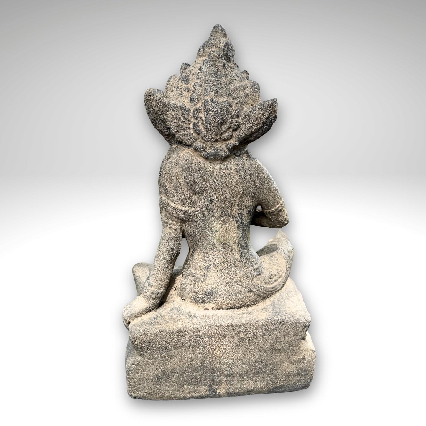 Seated Water Moon Guanyin Statue Hand Cast Lava Stone Sculpture Buddhist Art (14" Tall)