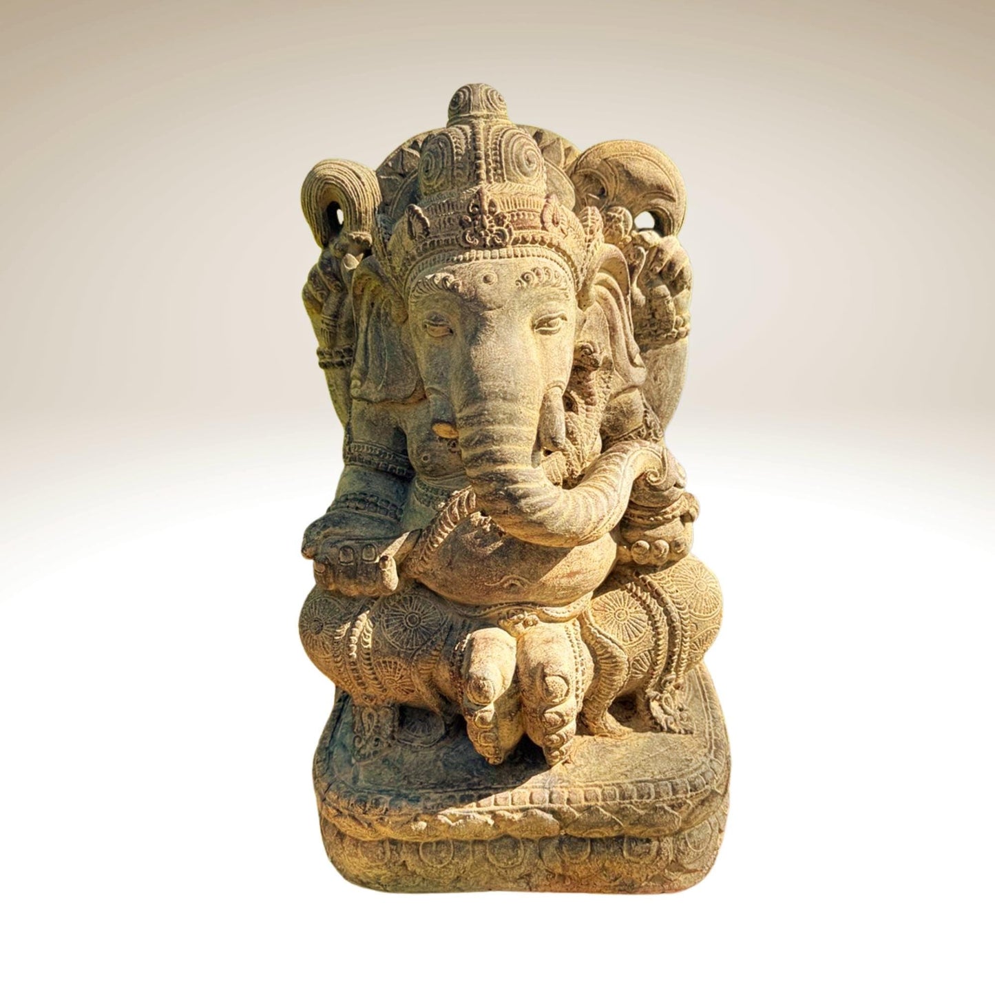 Ganesha Garden Statue: Hand-Cast Lava Stone Sculpture
