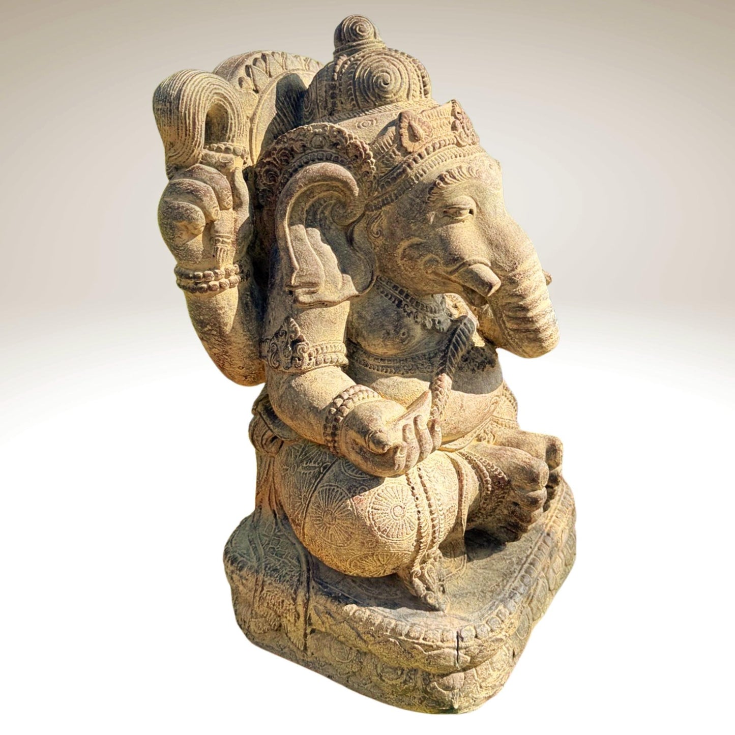 Ganesha Garden Statue: Hand-Cast Lava Stone Sculpture